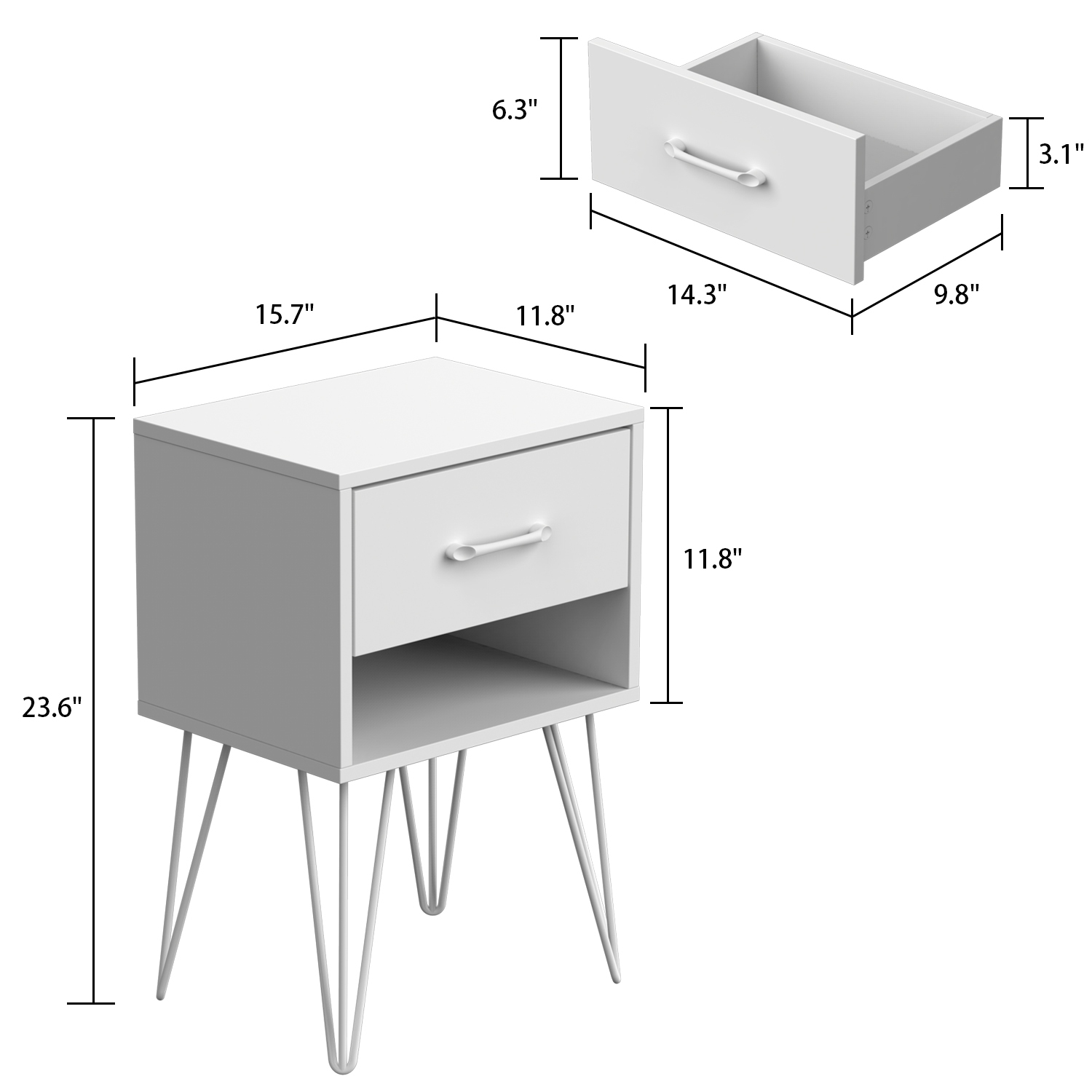 Famapy Modern Nightstand with Gold Accents and Spacious Storage for Bedroom or Living Room White