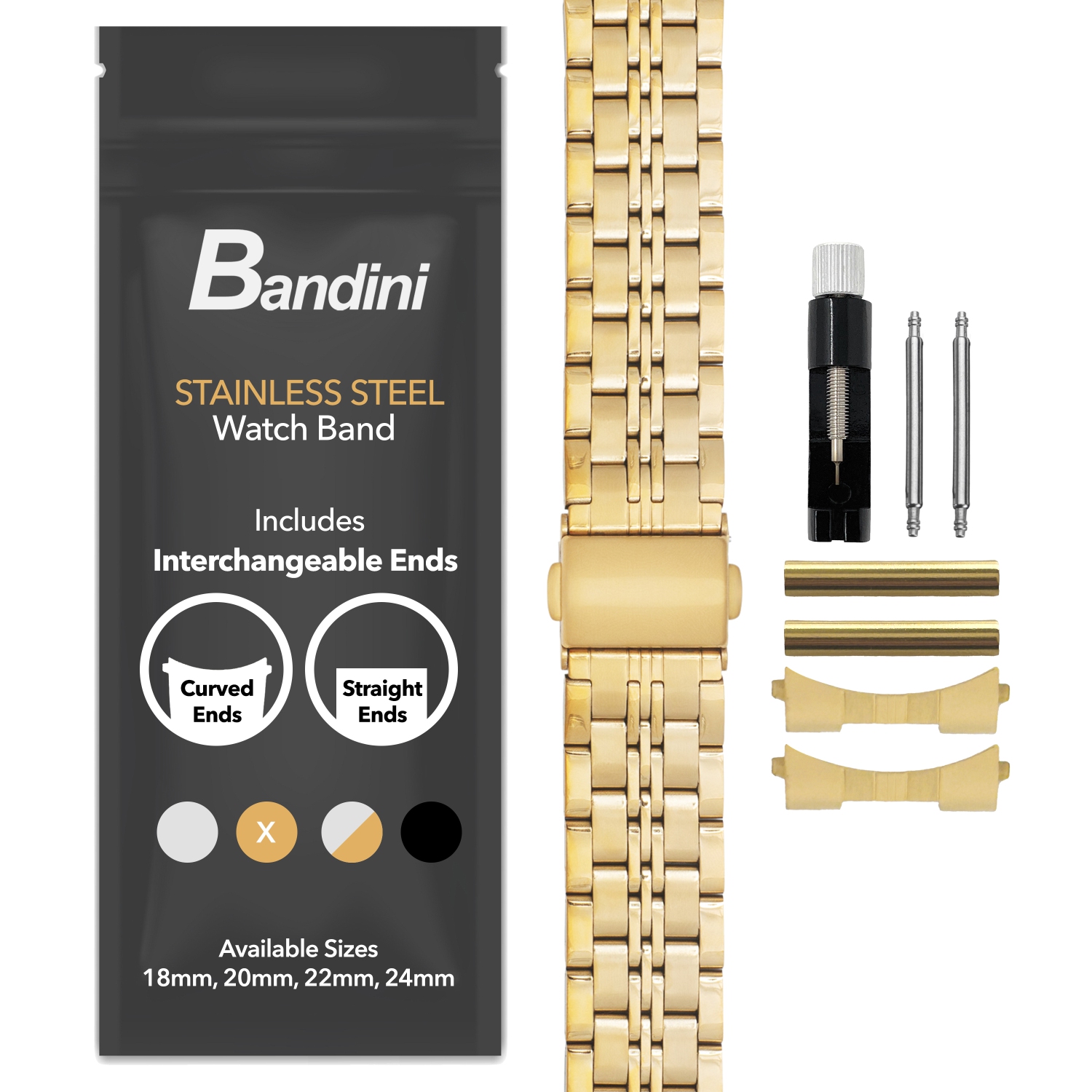 Bandini 22mm Metal Watch Band for Samsung Galaxy Watch3, Gear 2, S3, Also Fits Garmin Vivoactive 4, Venu 2, 3, Forerunner - Gold Tone