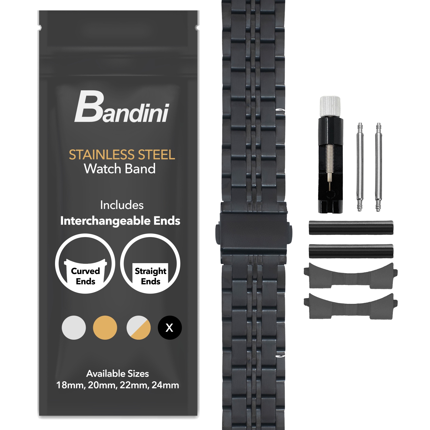 Bandini 22mm Metal Watch Band for Samsung Galaxy Watch3, Gear 2, S3, Also Fits Garmin Vivoactive 4, Venu 2, 3, Forerunner - Black