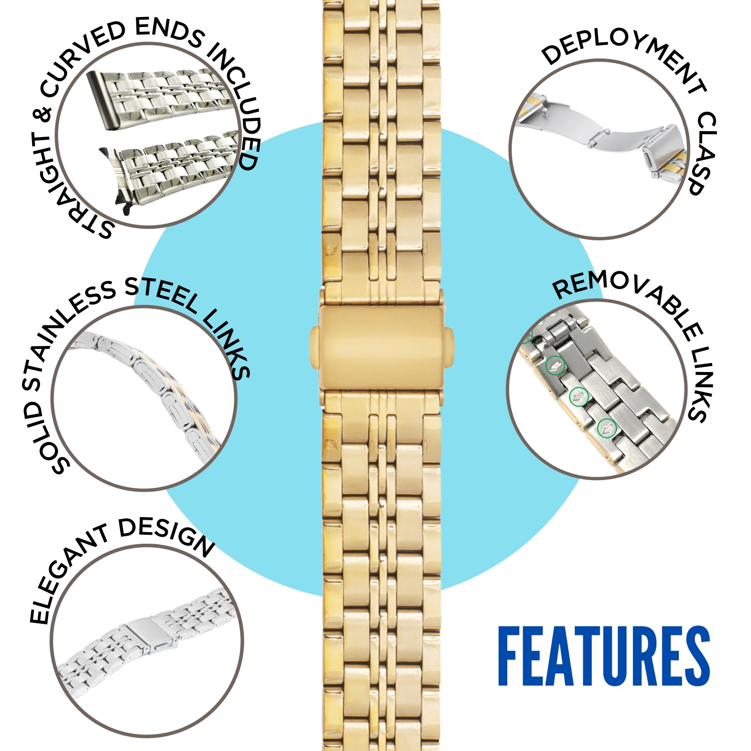 Bandini 18mm Stainless Steel Metal Watch Band, Universal Smartwatch Band - Silver Tone