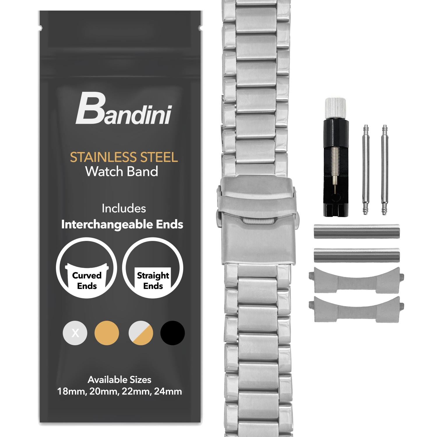 Bandini 22mm Metal Watch Band for Samsung Galaxy Watch3, Gear 2, S3, Also Fits Garmin Vivoactive 4, Venu 2, 3, Forerunner - Silver Tone