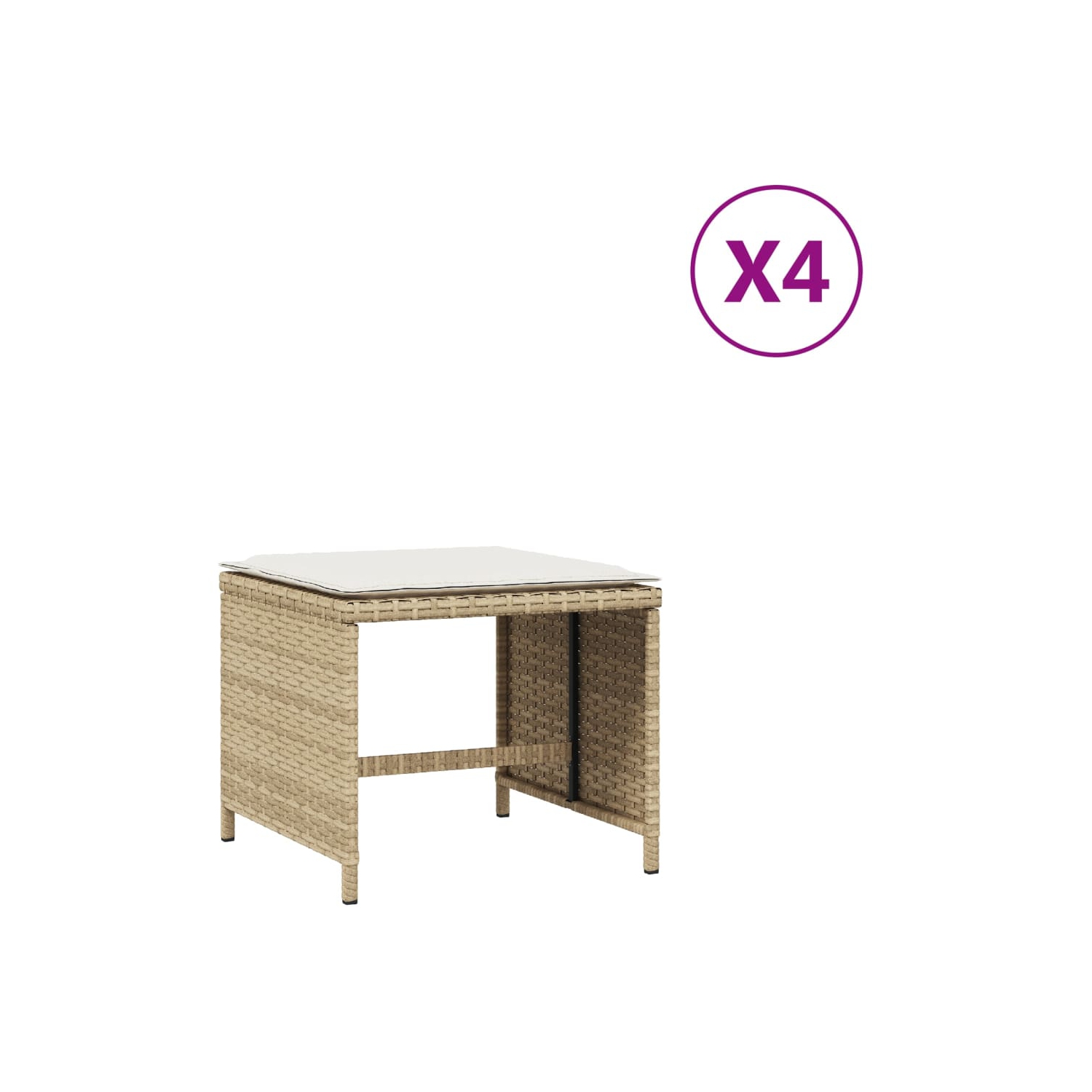 Tabourets de jardin vidaXL avec coussins 4 pièces beige 40 x 40 x 40 35&nbsp;cm poly rotin