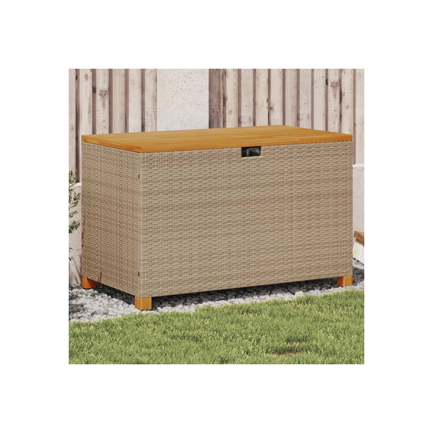 vidaXL Garden Storage Box Beige 110x55x63 cm Poly Rattan Acacia Wood