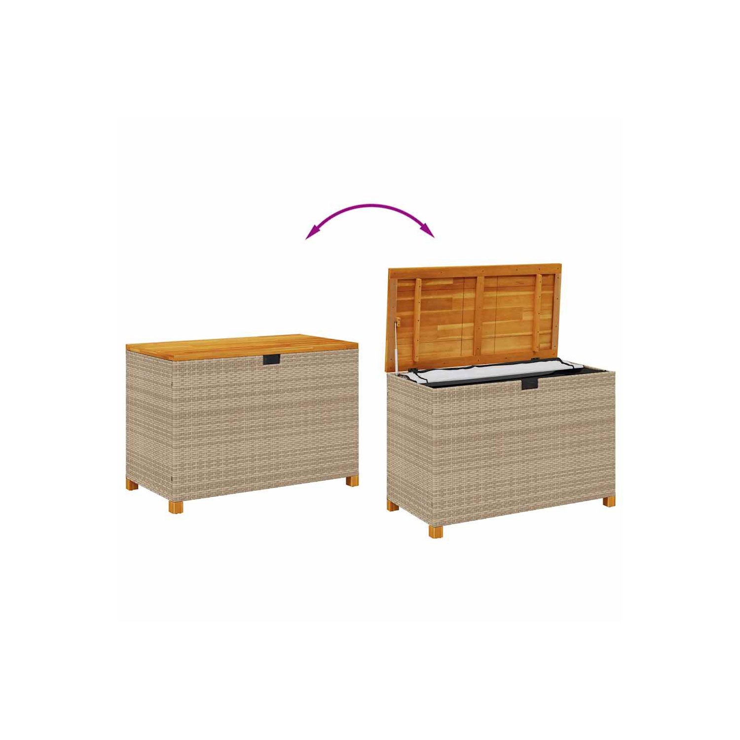 vidaXL Garden Storage Box Beige 110x55x63 cm Poly Rattan Acacia Wood