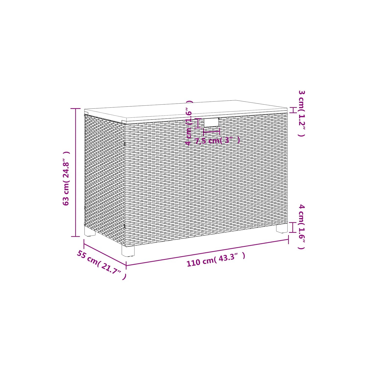 vidaXL Garden Storage Box Beige 110x55x63 cm Poly Rattan Acacia Wood