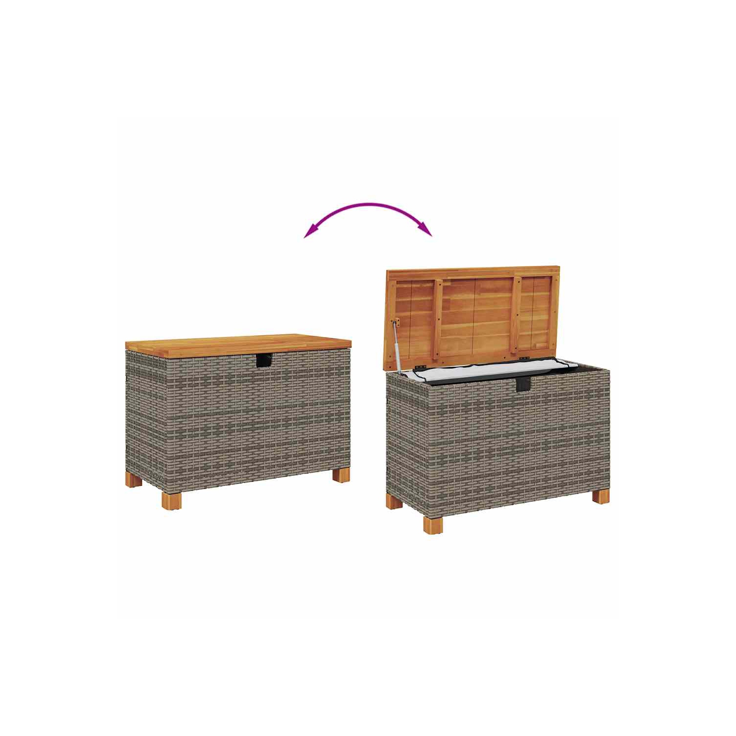 vidaXL Garden Storage Box Grey 80x40x48 cm Poly Rattan Acacia Wood
