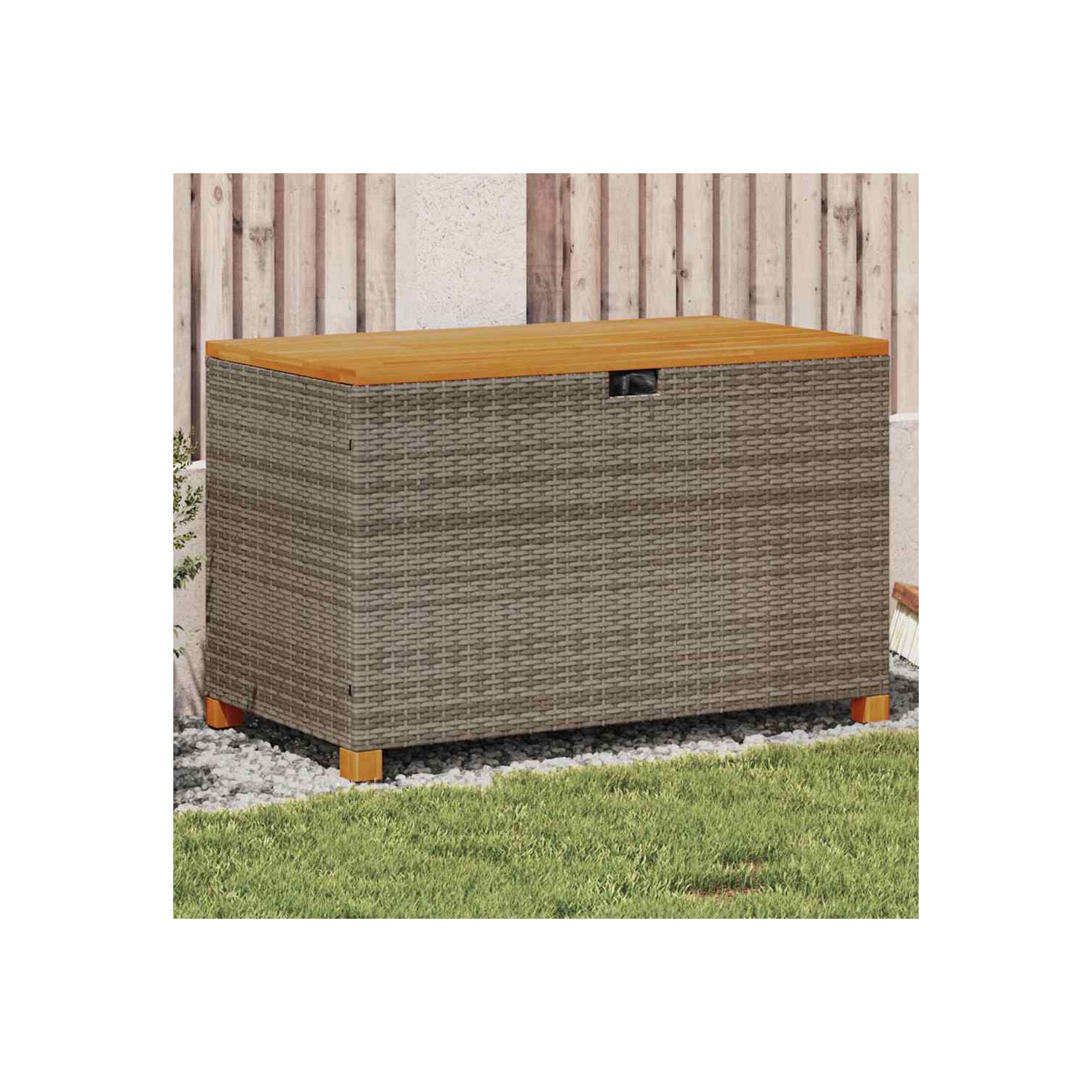 vidaXL Garden Storage Box Grey 110x55x63 cm Poly Rattan Acacia Wood