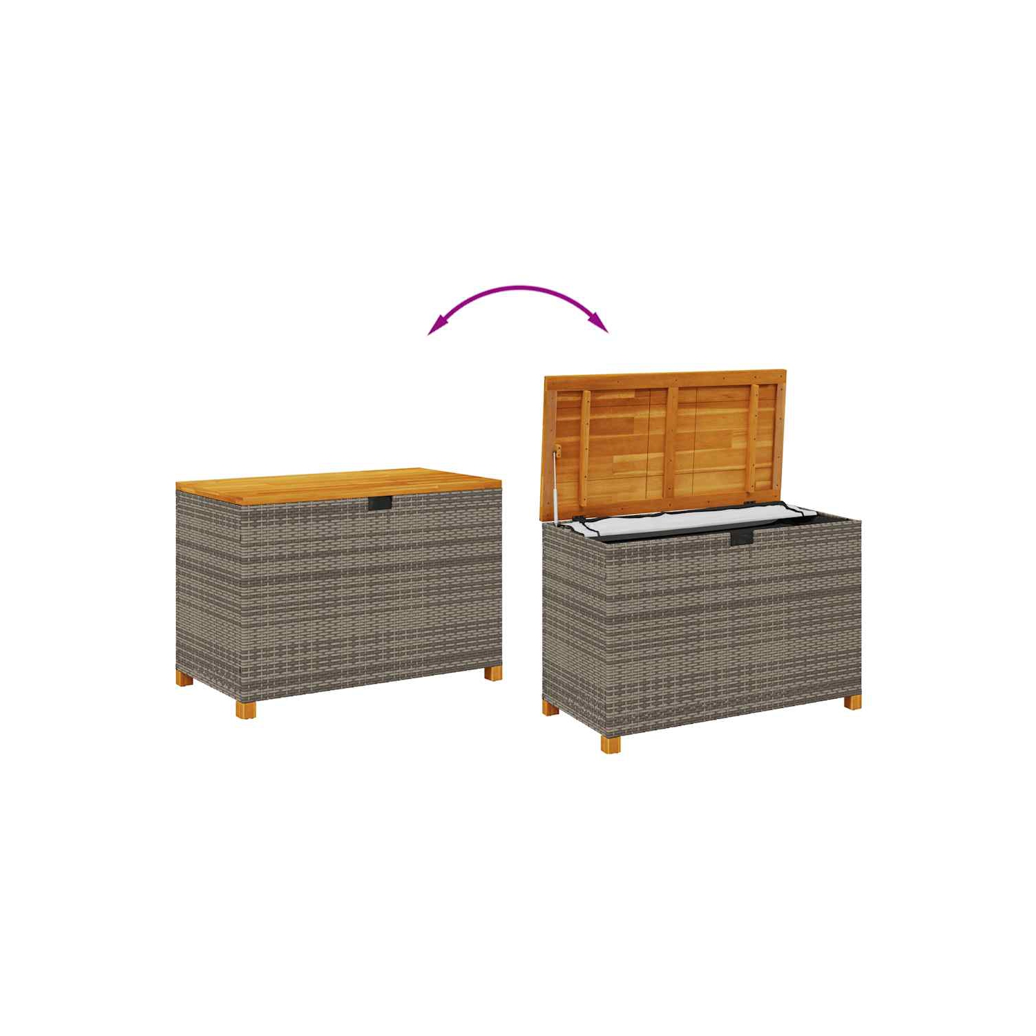 vidaXL Garden Storage Box Grey 110x55x63 cm Poly Rattan Acacia Wood