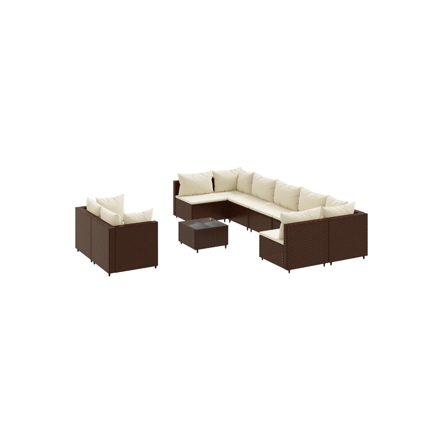 Ensemble de 10 pièces avec divan et coussins en poly rotin brun pour le jardin vidaXL