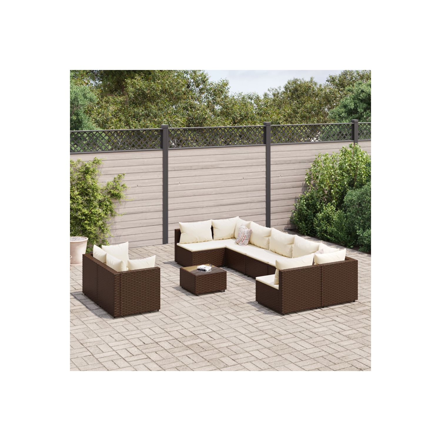 Ensemble de 10 pièces avec divan et coussins en poly rotin brun pour le jardin vidaXL