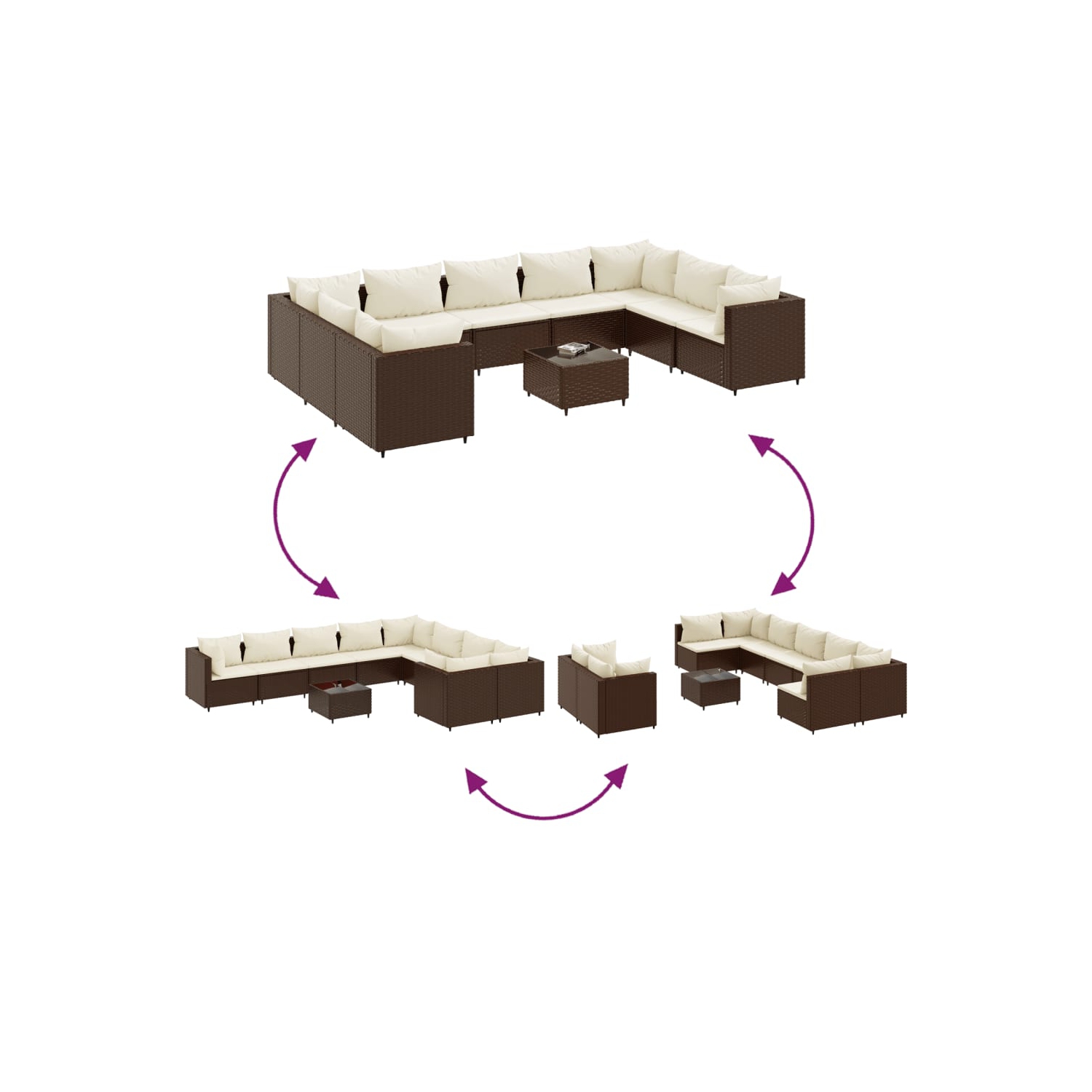 Ensemble de 10 pièces avec divan et coussins en poly rotin brun pour le jardin vidaXL