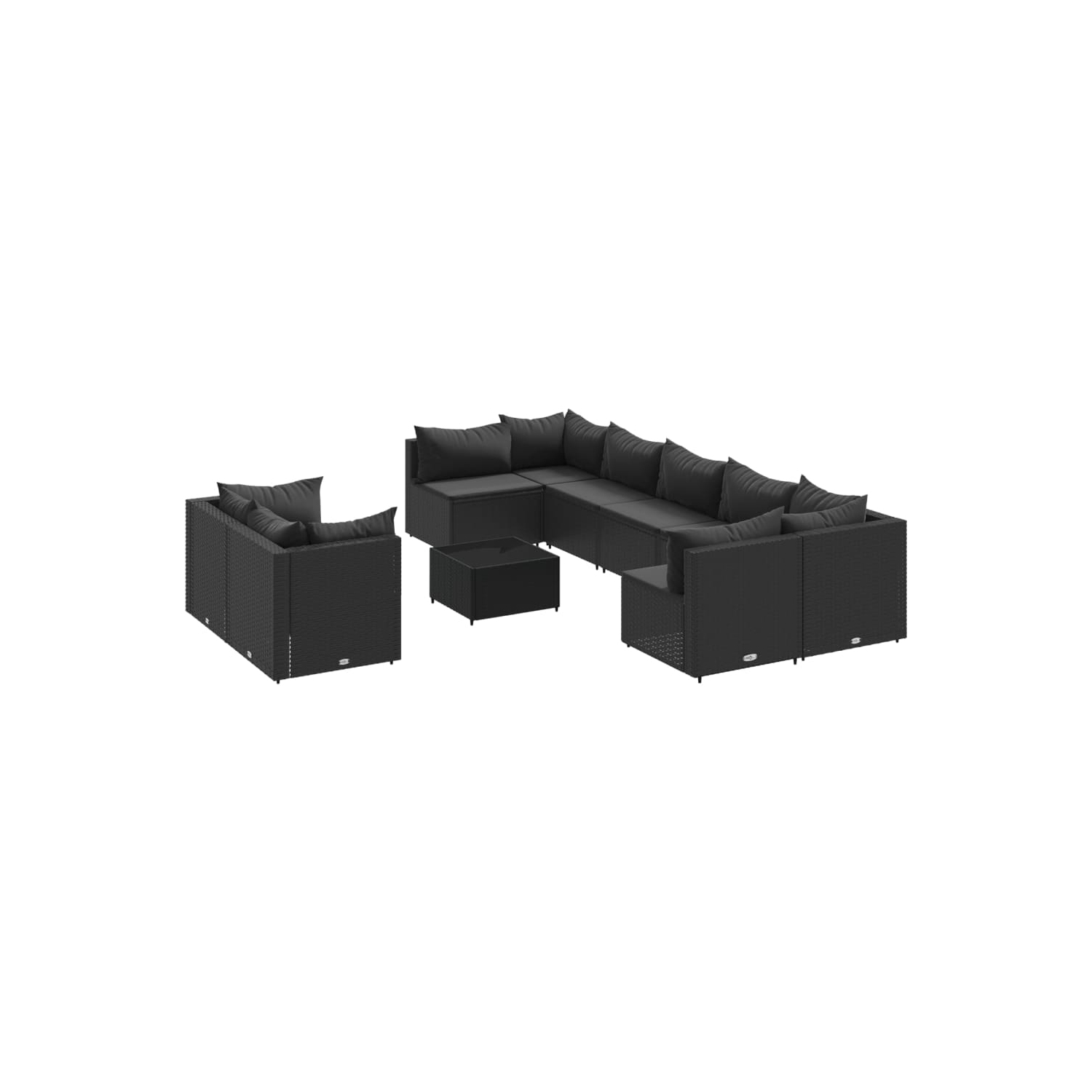 Ensemble de 10 pièces avec divan et coussins en rotin synthétique noir vidaXL