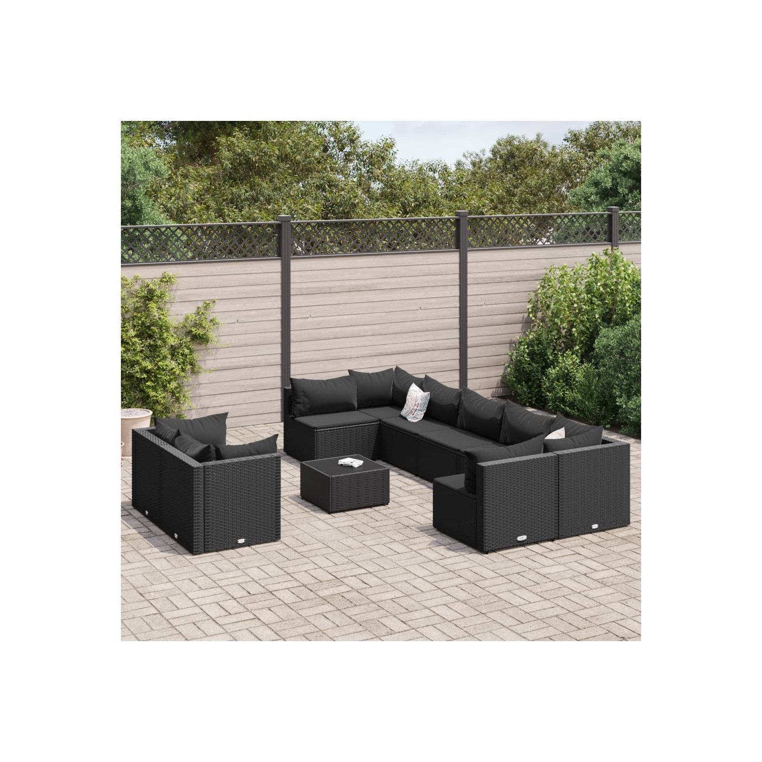 Ensemble de 10 pièces avec divan et coussins en rotin synthétique noir vidaXL