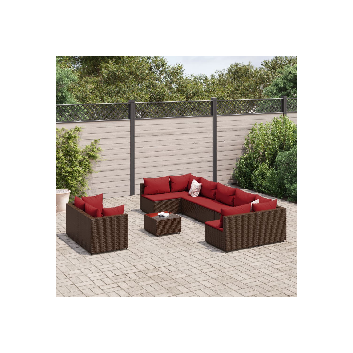 Ensemble de 10 pièces avec divan et coussins en poly rotin brun pour le jardin vidaXL