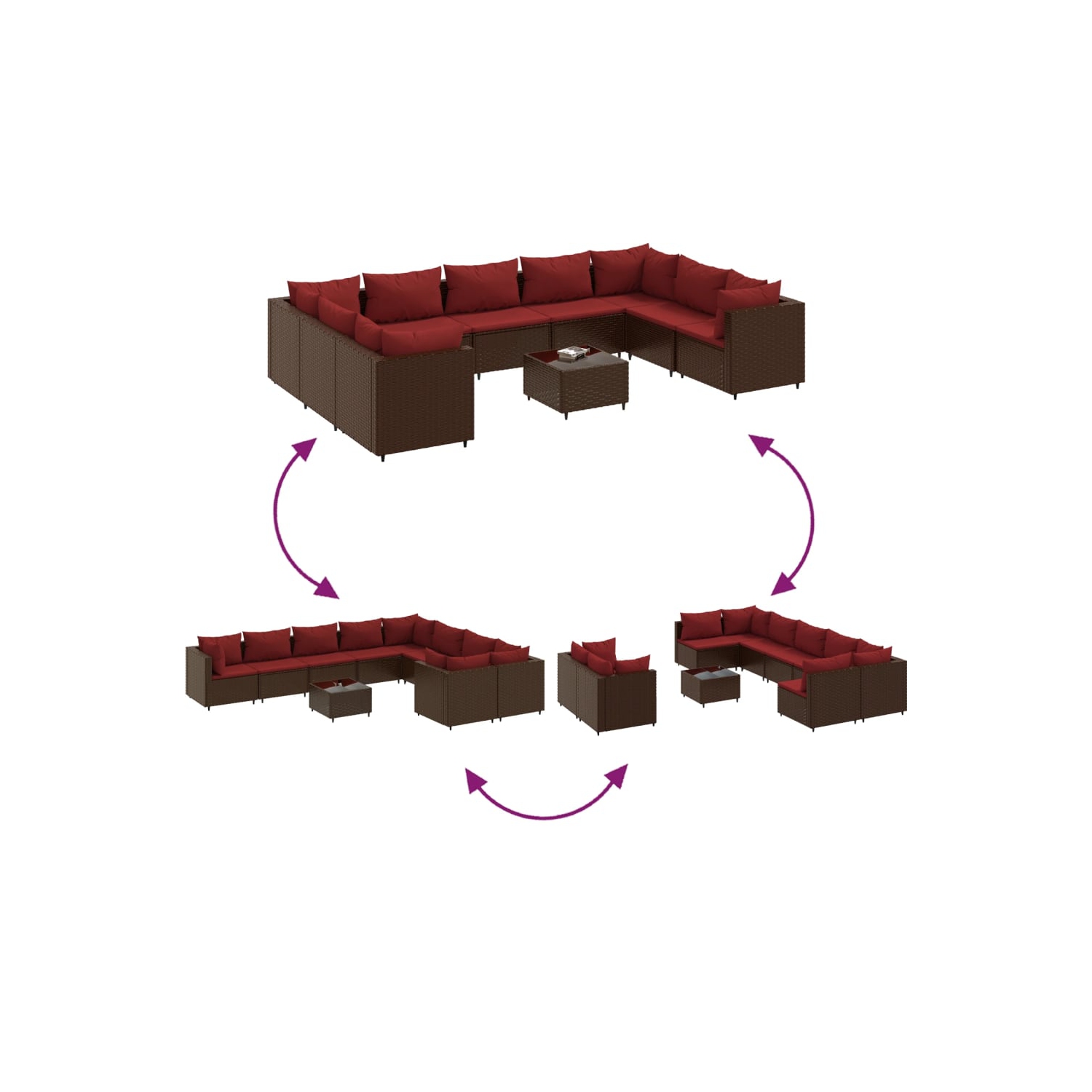 Ensemble de 10 pièces avec divan et coussins en poly rotin brun pour le jardin vidaXL