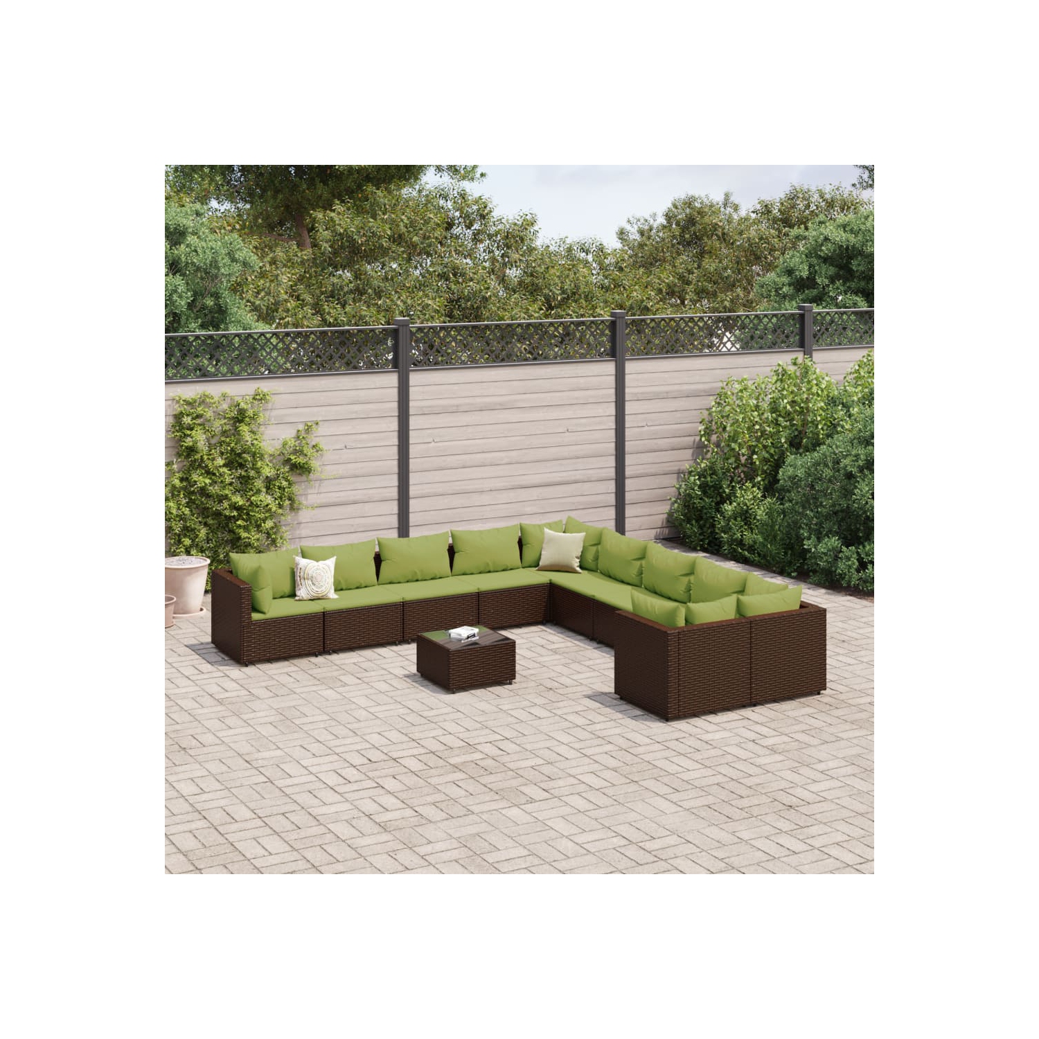 Ensemble de 11 pièces avec divan et coussins en poly rotin brun pour le jardin vidaXL