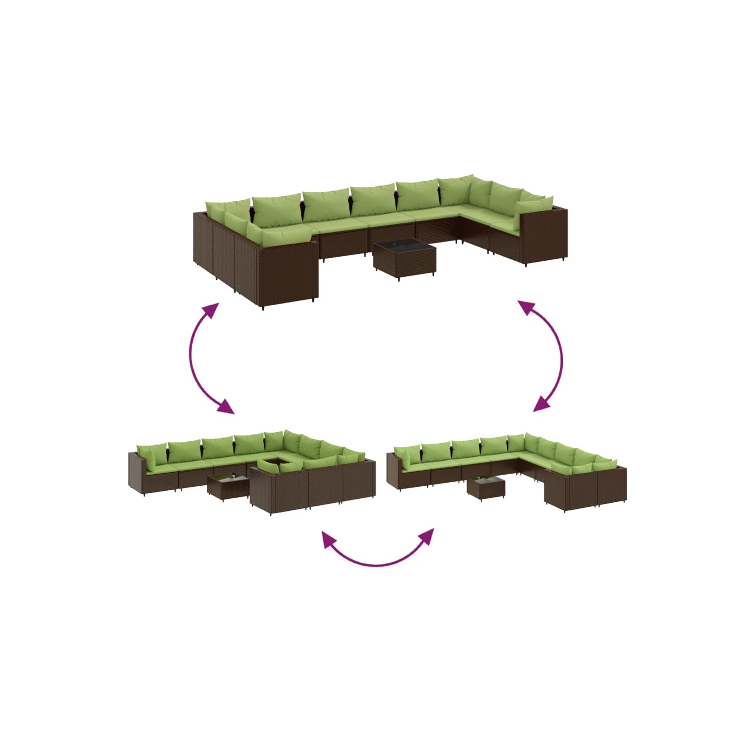 Ensemble de 11 pièces avec divan et coussins en poly rotin brun pour le jardin vidaXL