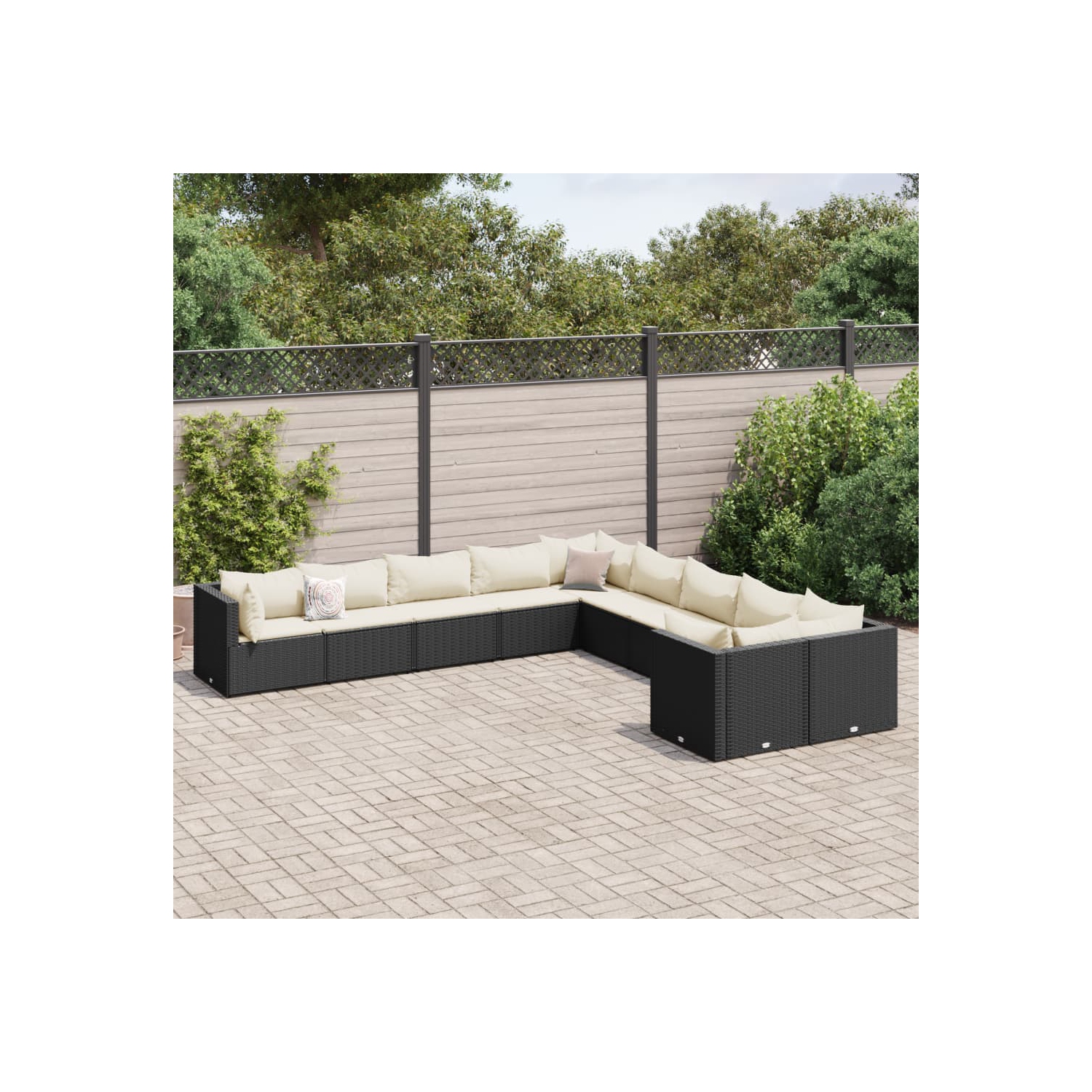 Ensemble de 10 pièces avec divan et coussins en rotin synthétique noir vidaXL