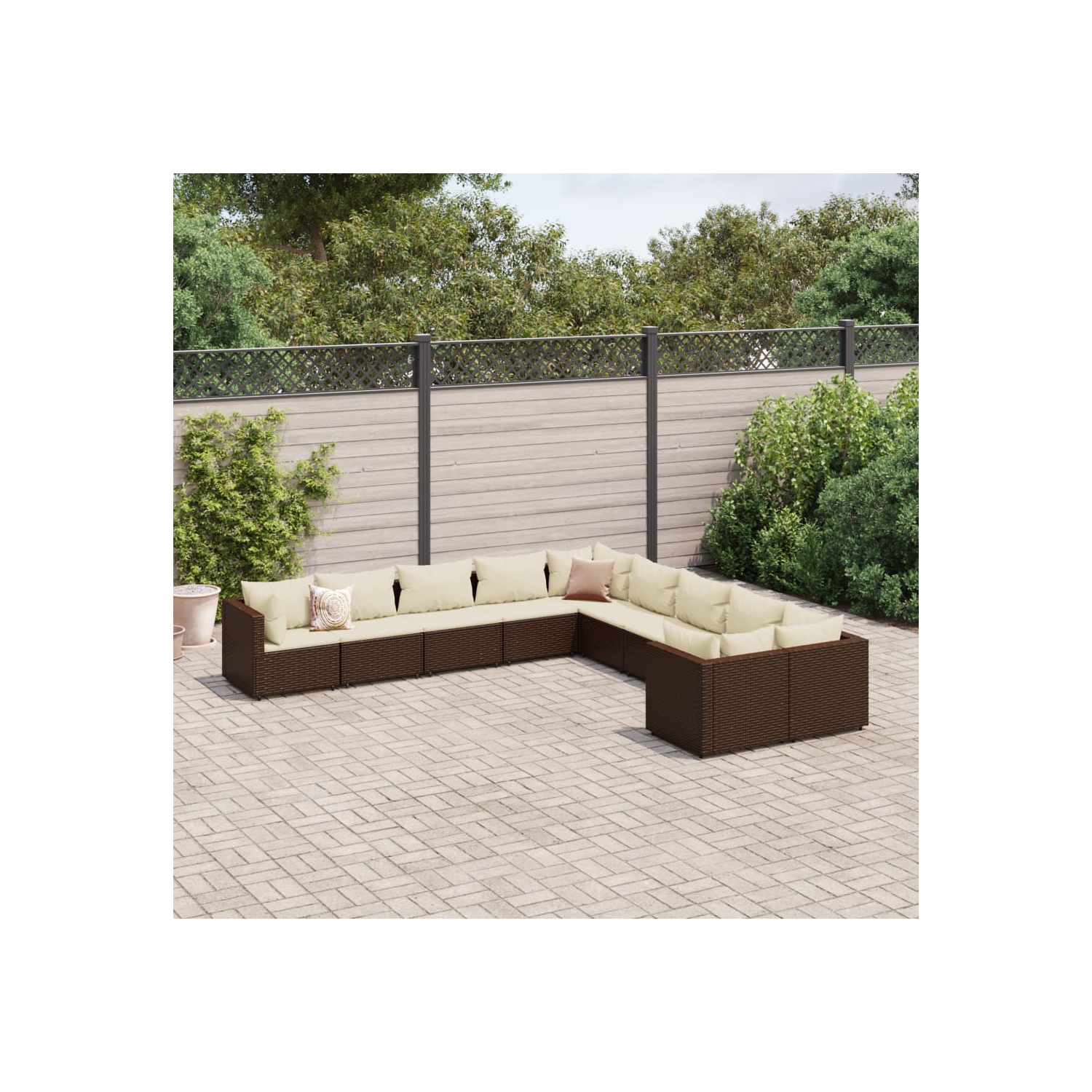 vidaXL 10 Piece Garden Sofa Set with Cushions Brown Poly Rattan