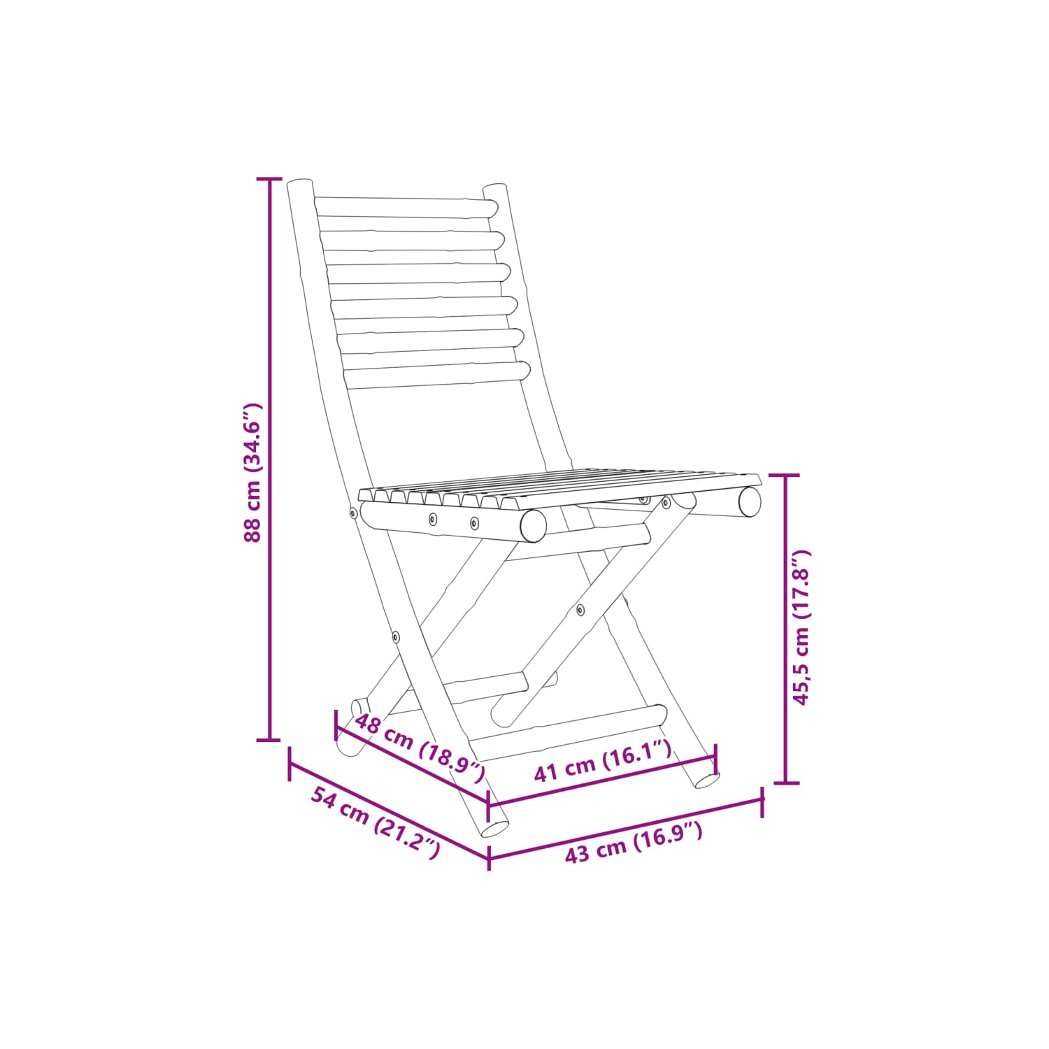 vidaXL Folding Garden Chairs 2 pcs 43x54x88 cm Bamboo