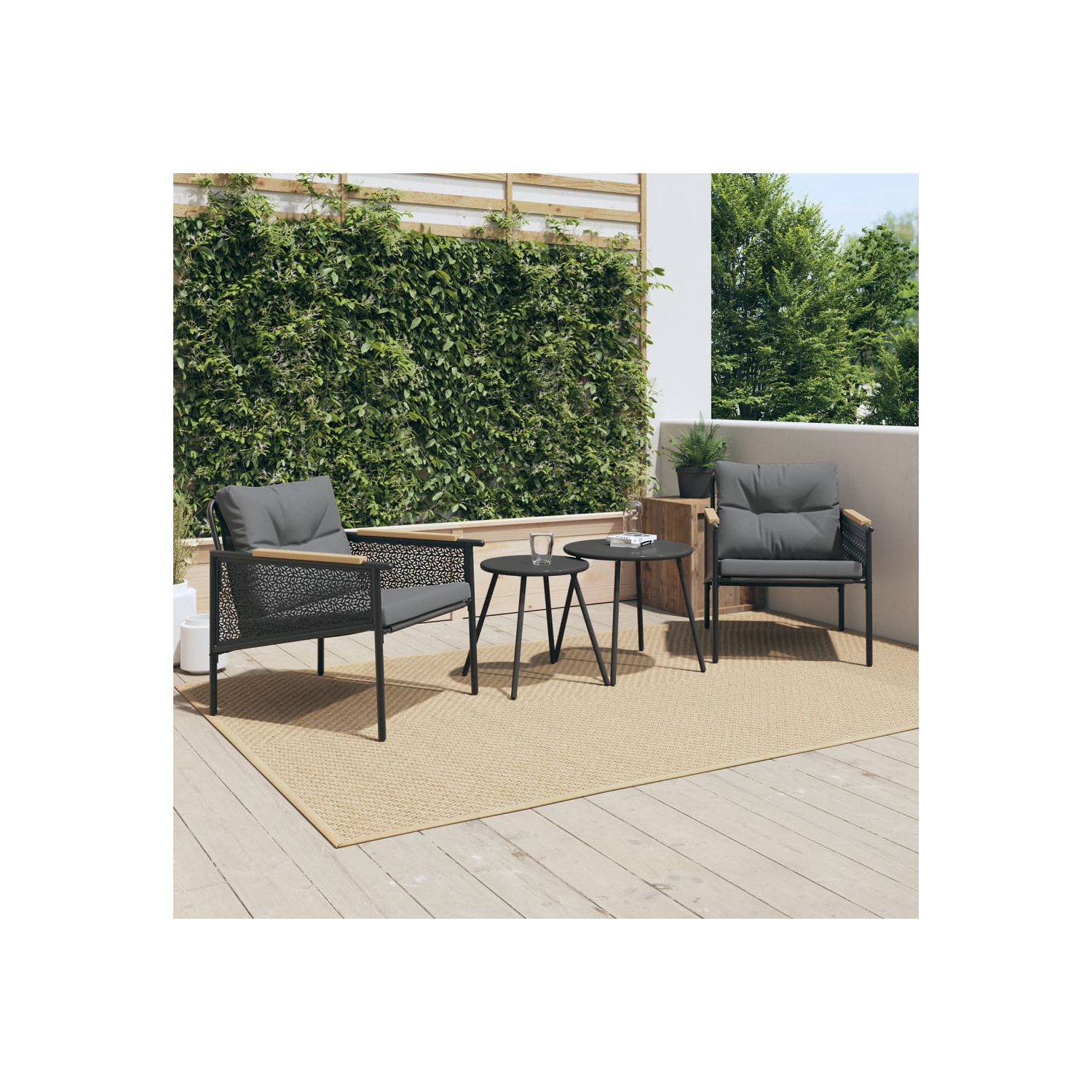 vidaXL 4 Piece Balcony Furniture Set with Cushions Black Steel
