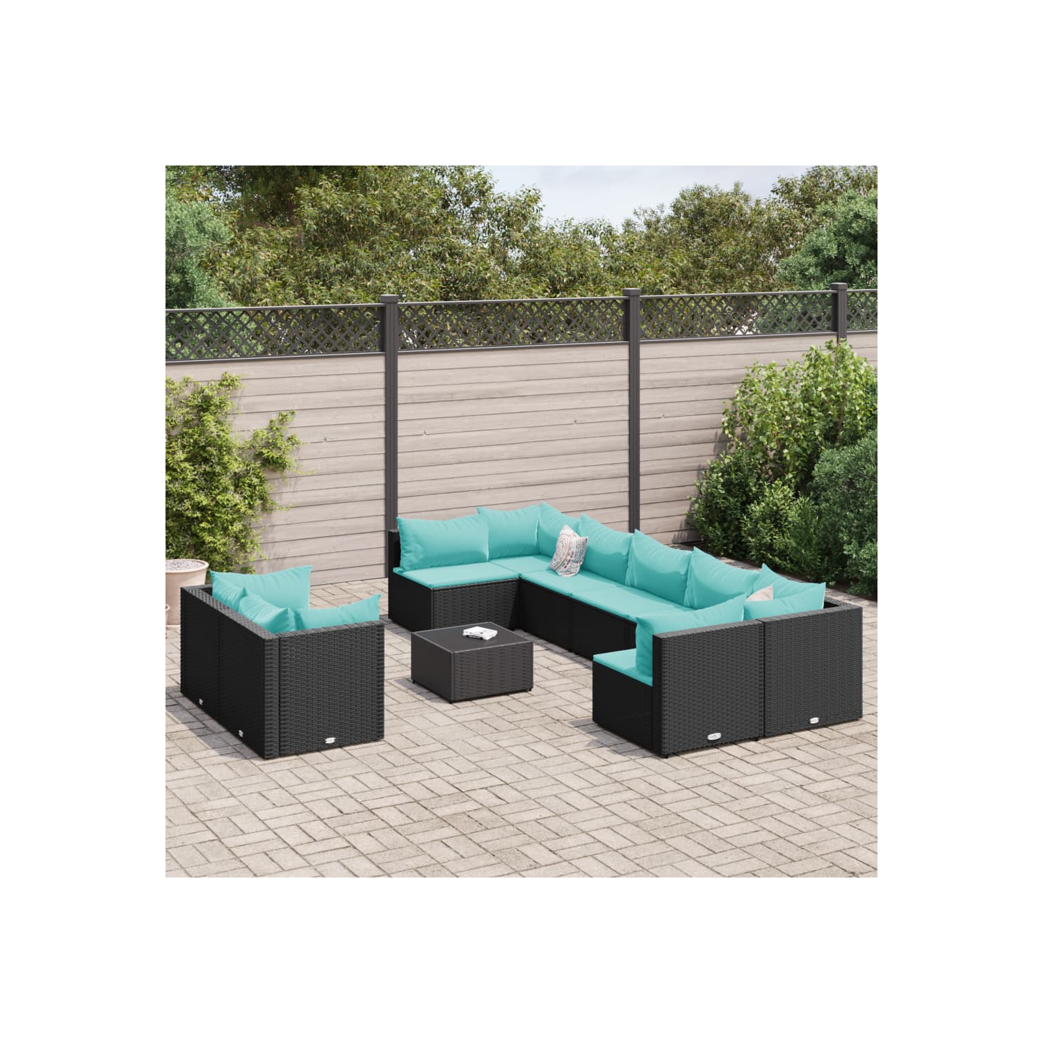 Ensemble de 10 pièces avec divan et coussins en rotin synthétique noir vidaXL