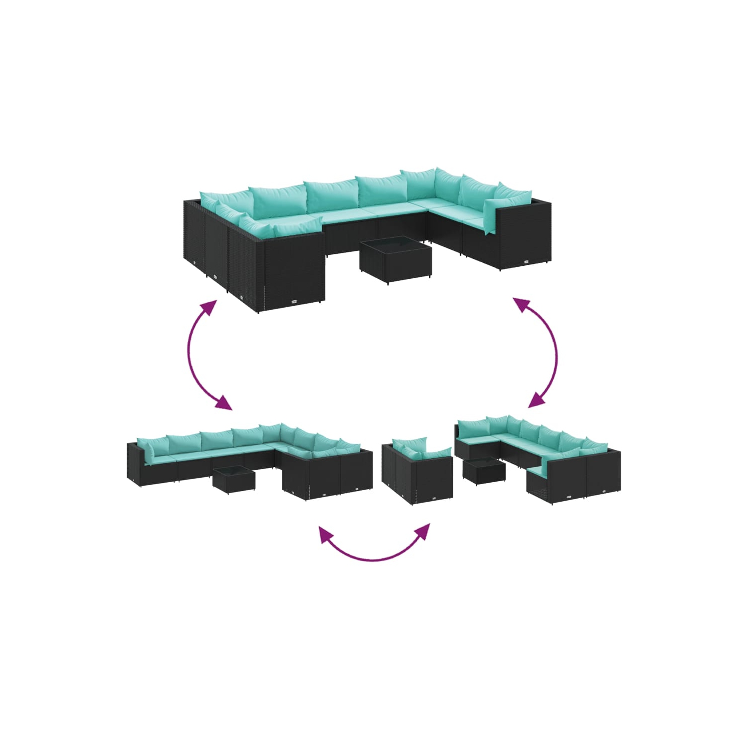 Ensemble de 10 pièces avec divan et coussins en rotin synthétique noir vidaXL