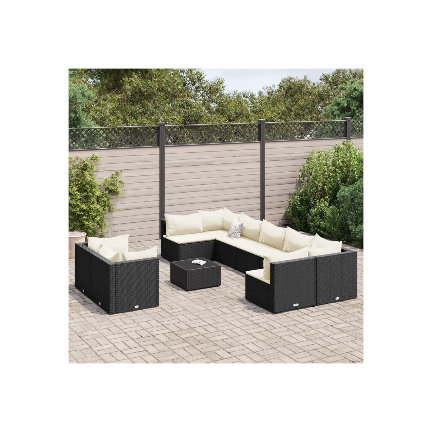 Ensemble de 10 pièces avec divan et coussins en rotin synthétique noir vidaXL