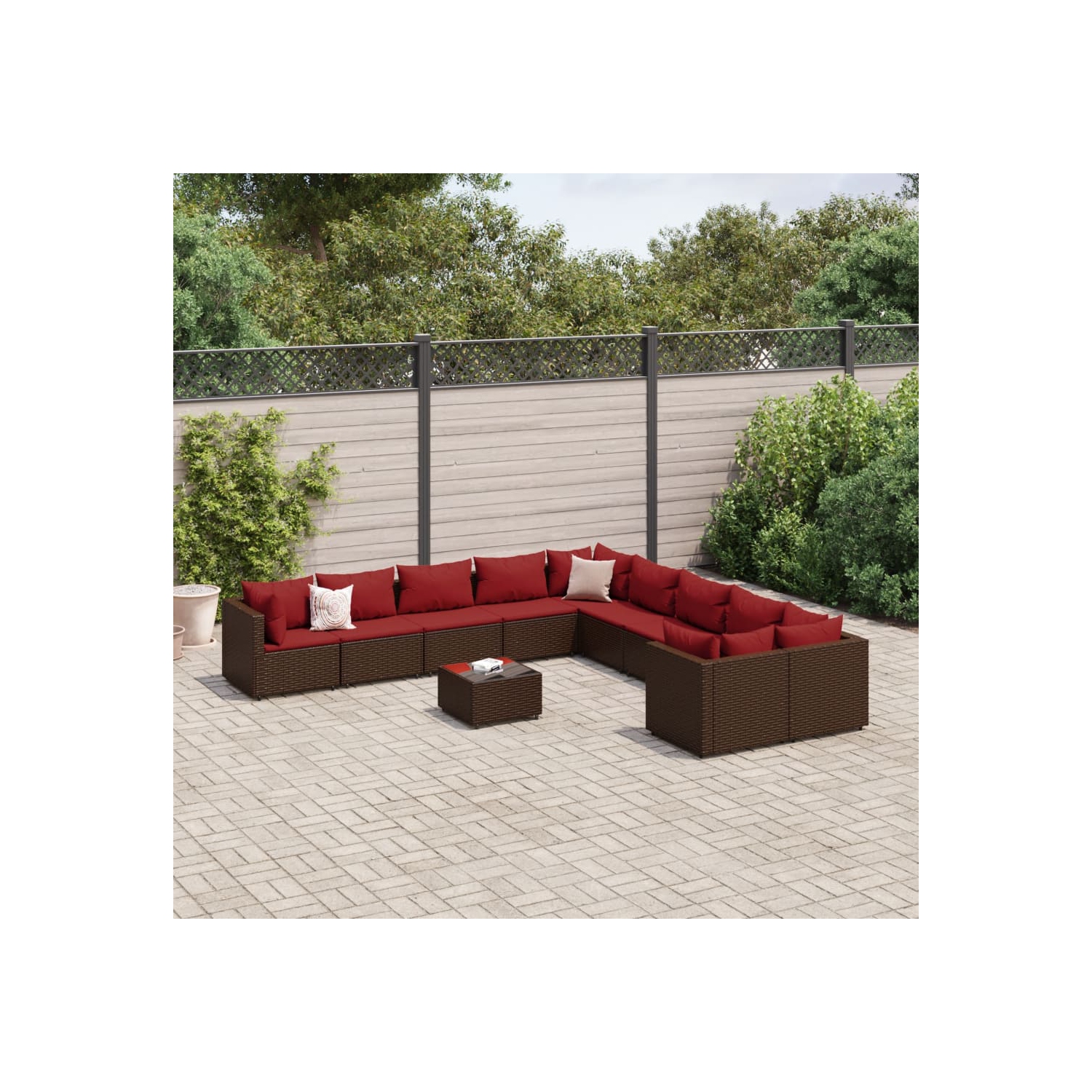 Ensemble de 11 pièces avec divan et coussins en poly rotin brun pour le jardin vidaXL