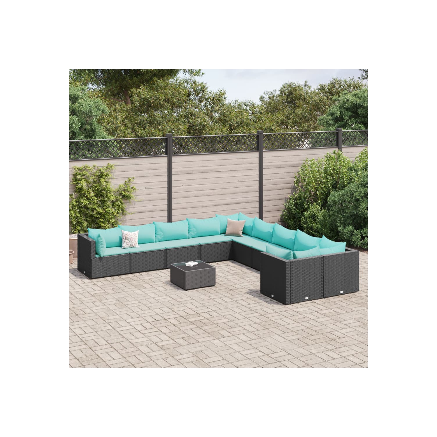 Ensemble de 11 pièces avec divan et coussins en rotin synthétique noir vidaXL