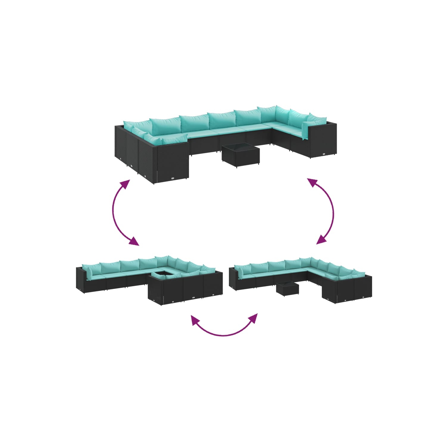 Ensemble de 11 pièces avec divan et coussins en rotin synthétique noir vidaXL