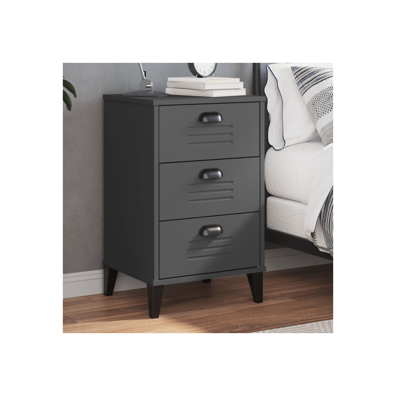 Armoire de chevet VIKEN en bois d'ingénierie gris anthracite