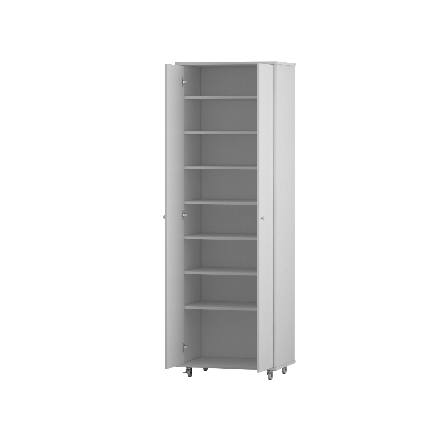 Famapy Tall Shoe Storage Cabinet with Multiple Shelves and Rolling Casters White
