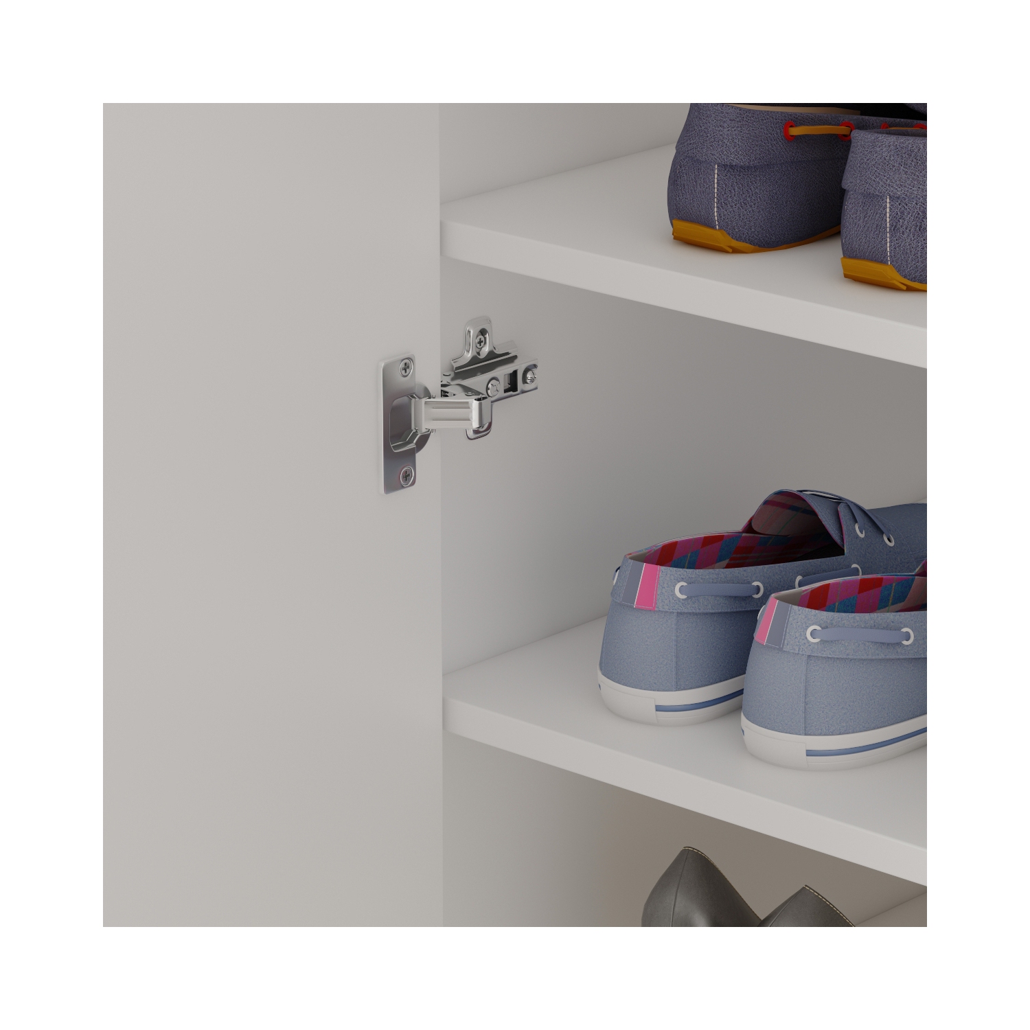 Famapy Tall Shoe Storage Cabinet with Multiple Shelves and Rolling Casters White