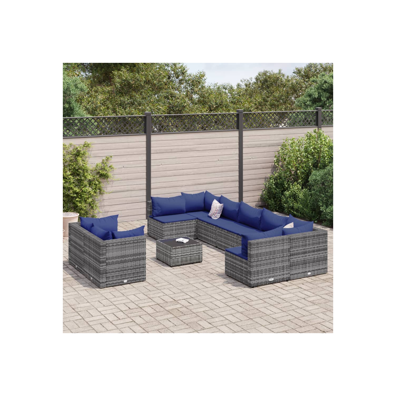 Ensemble de 10 pièces avec divan et coussins en rotin synthétique gris vidaXL