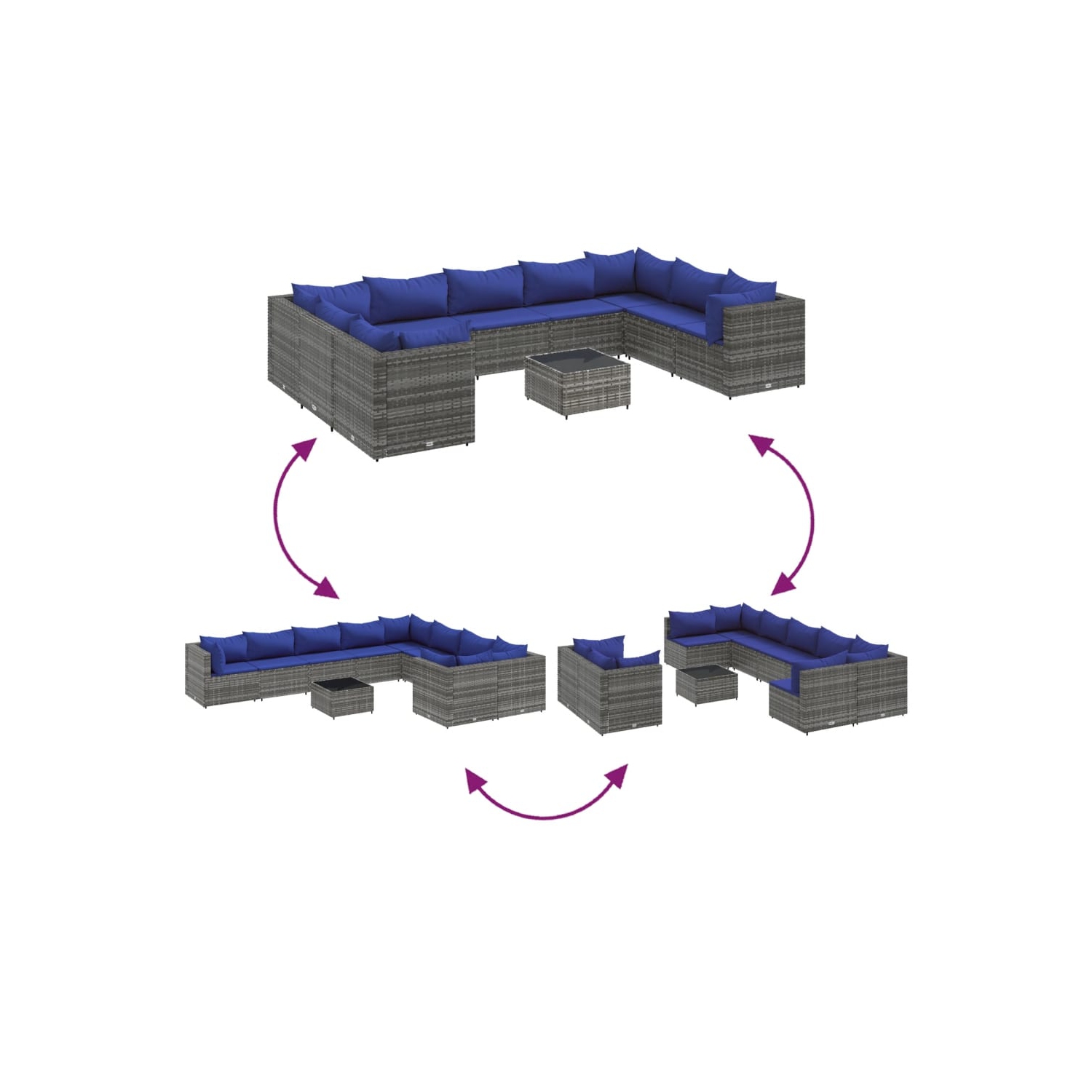 Ensemble de 10 pièces avec divan et coussins en rotin synthétique gris vidaXL