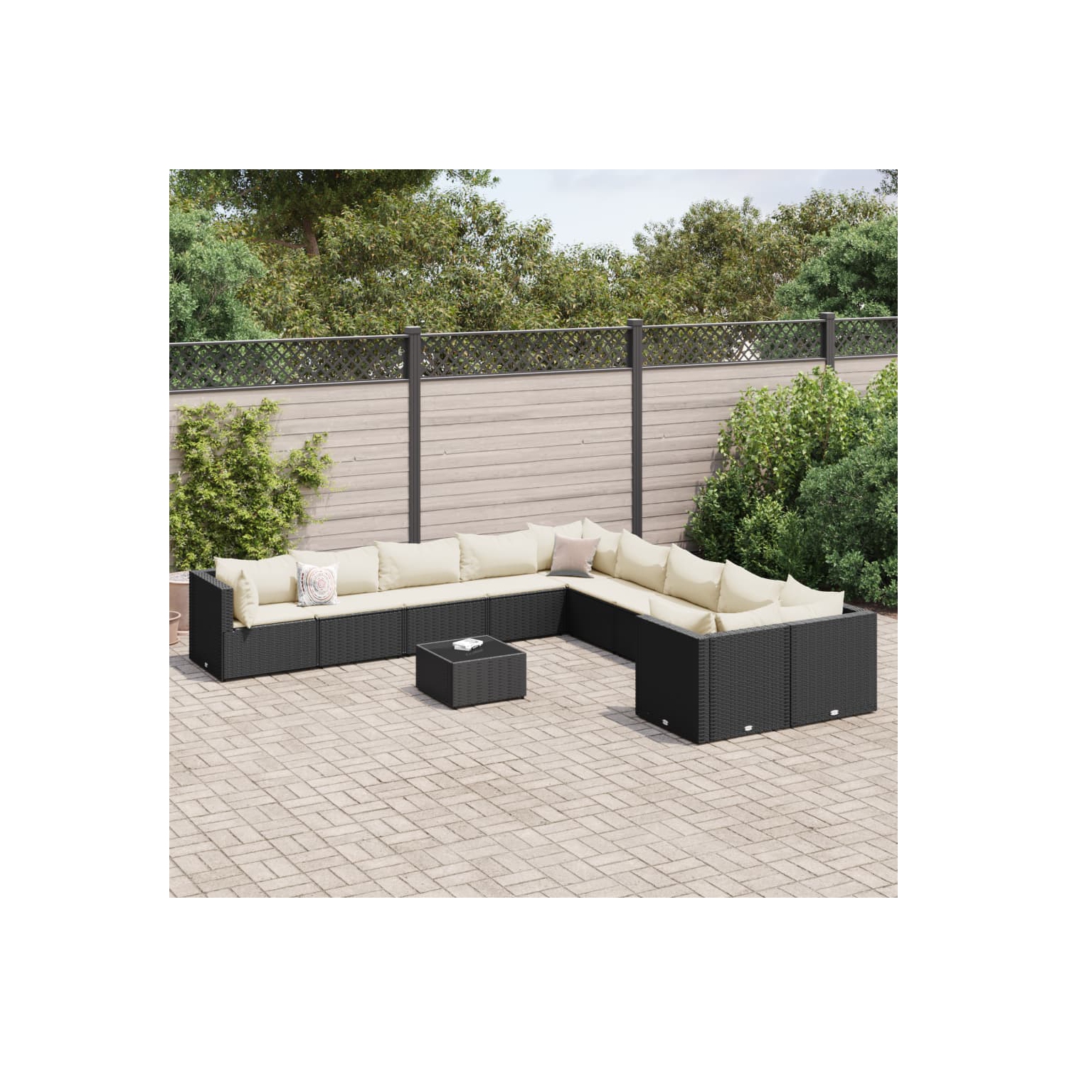 Ensemble de 11 pièces avec divan et coussins en rotin synthétique noir vidaXL