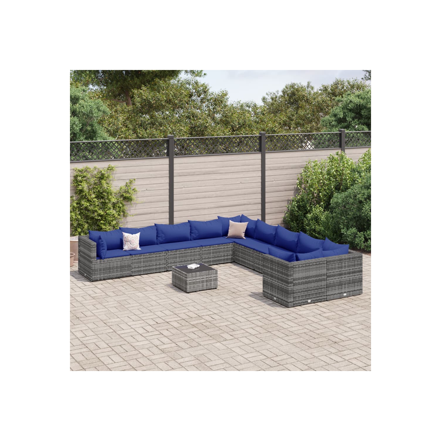 Ensemble de 11 pièces avec divan et coussins en rotin synthétique gris vidaXL