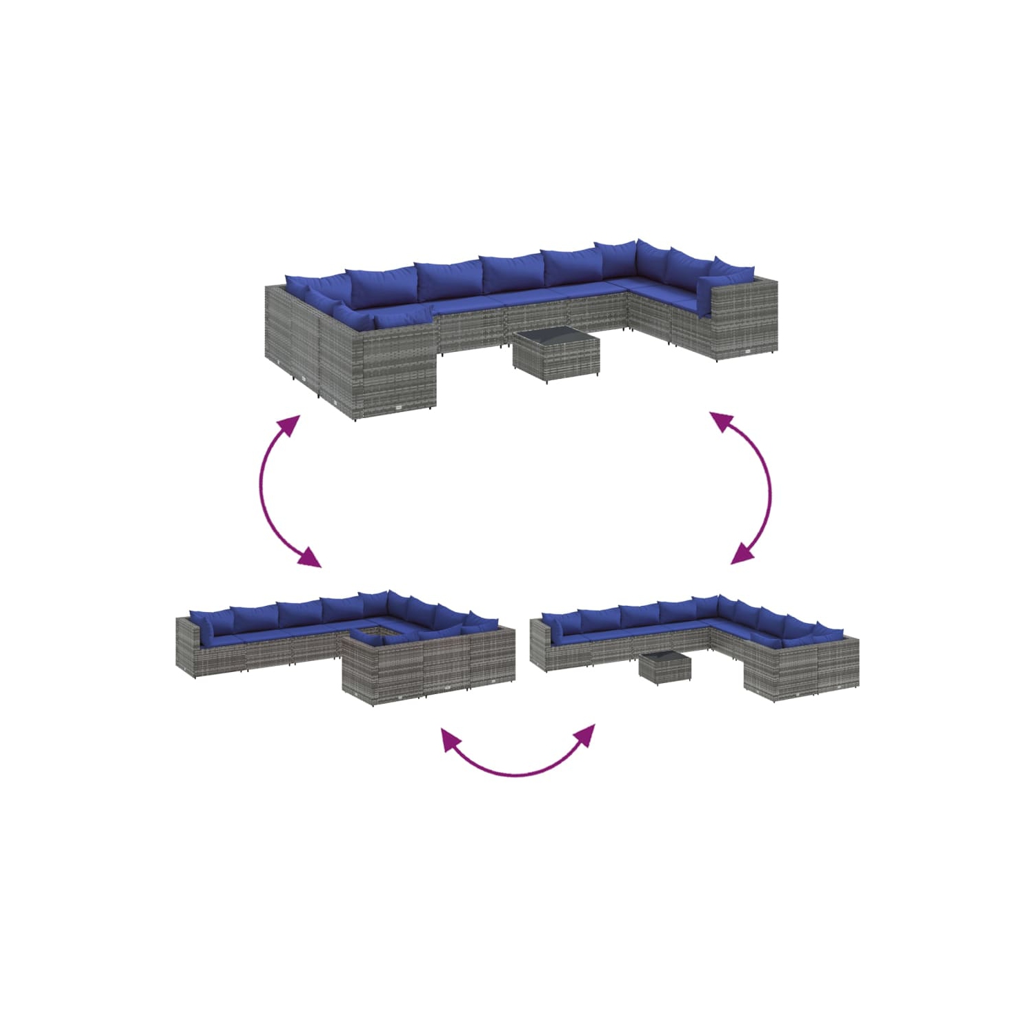 Ensemble de 11 pièces avec divan et coussins en rotin synthétique gris vidaXL
