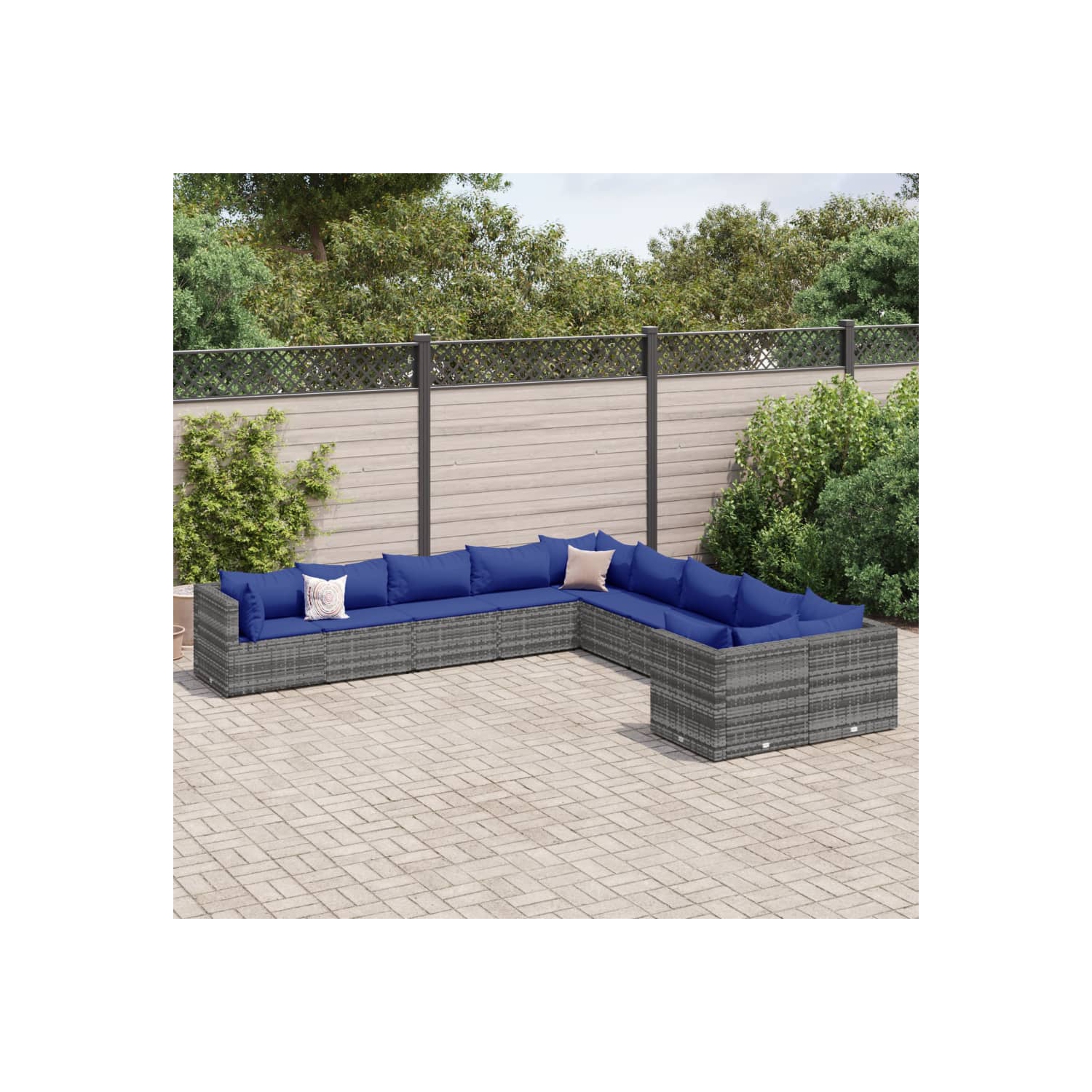 Ensemble de 10 pièces avec divan et coussins en rotin synthétique gris vidaXL