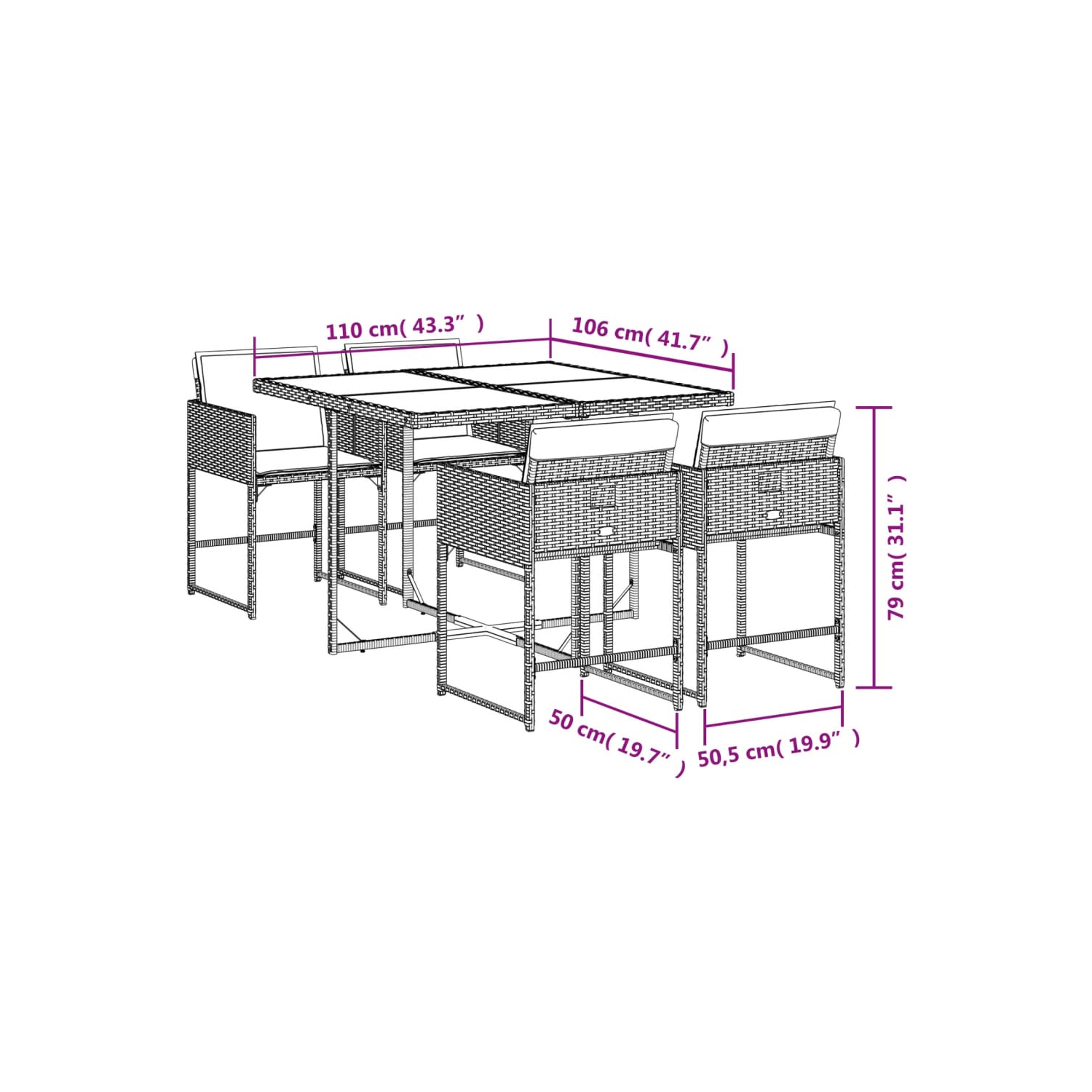 vidaXL 5 Piece Garden Dining Set with Cushions Black Poly Rattan