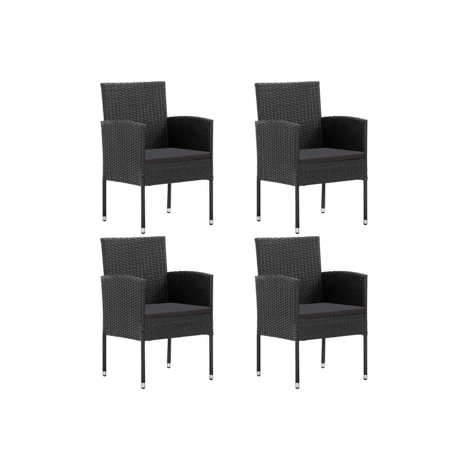 vidaXL Garden Chairs with Black Cushions 4 pcs Black Poly Rattan