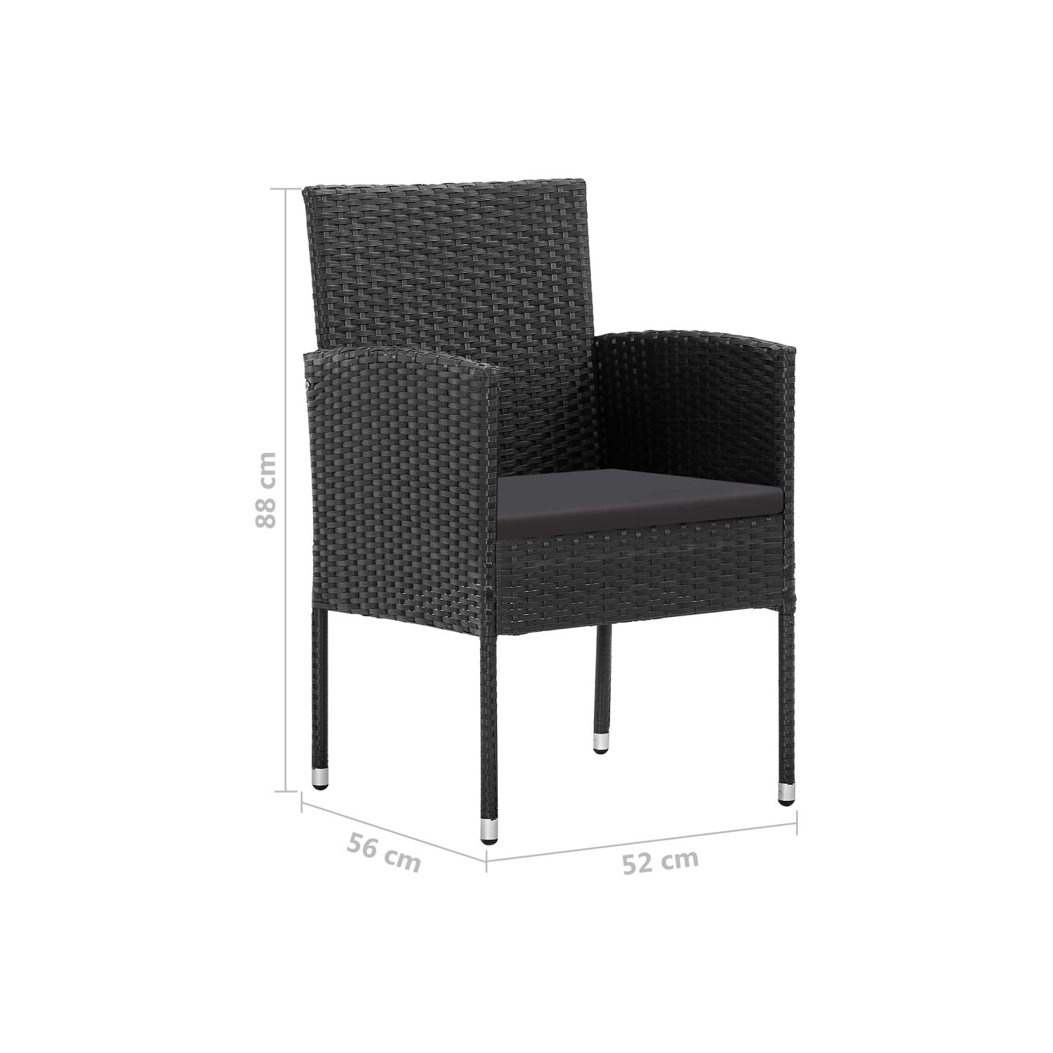 vidaXL Garden Chairs with Black Cushions 4 pcs Black Poly Rattan