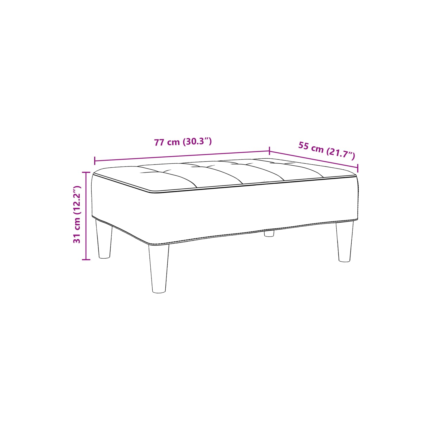 Tabouret pieds vidaXL, tissu 31&nbsp;cm, gris foncé, 77 x 55 po