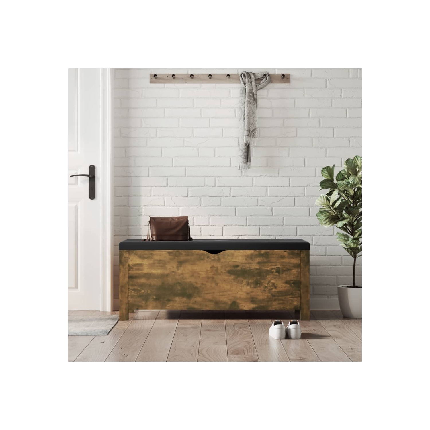 vidaXL Storage Box with Cushion Smoked Oak 105x40x45 cm