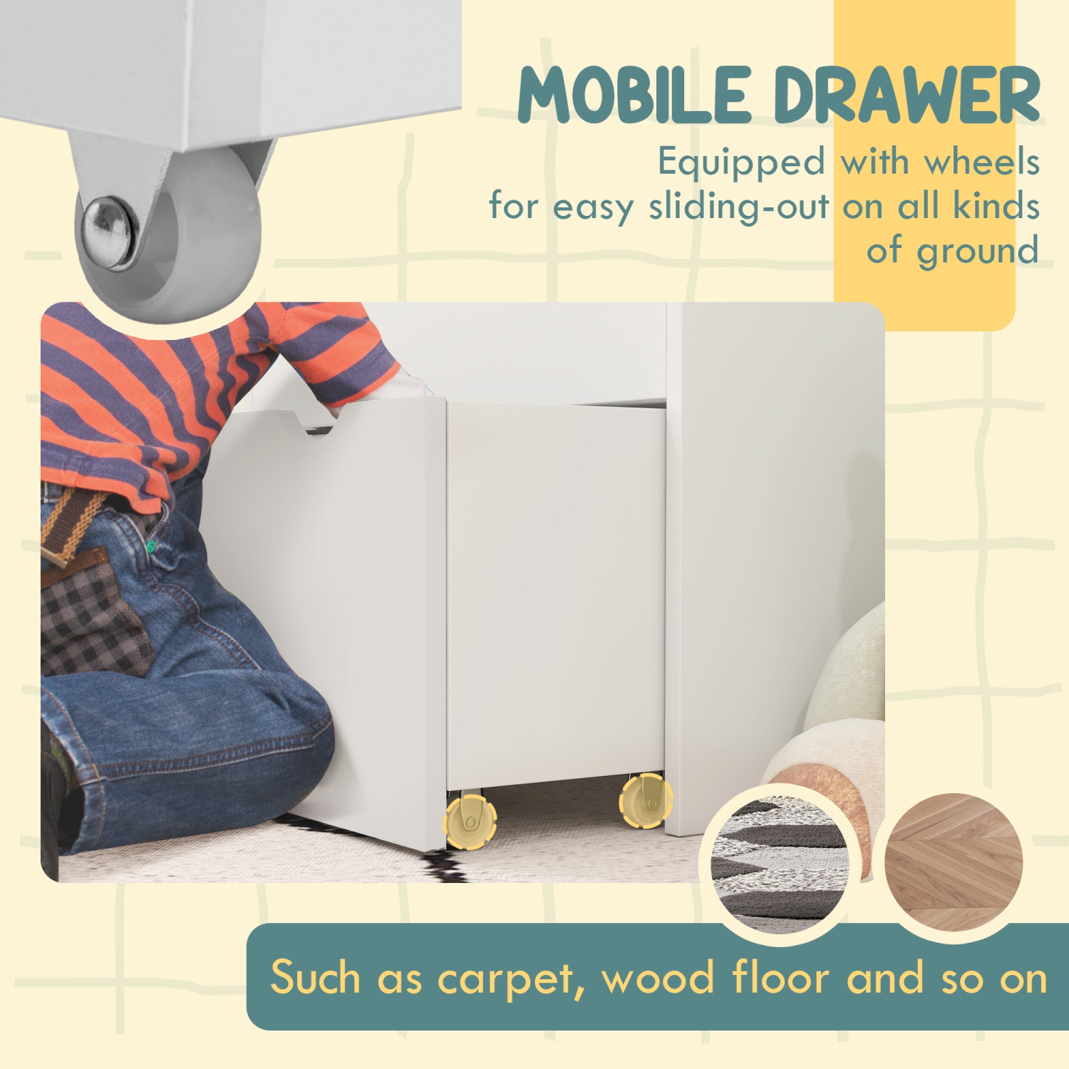 Bibliothèque pour enfants Qaba, bibliothèque rangement pour jouets avec 3 tablettes de présentation, tiroir, pour chambre de bébé, chambre, salon,