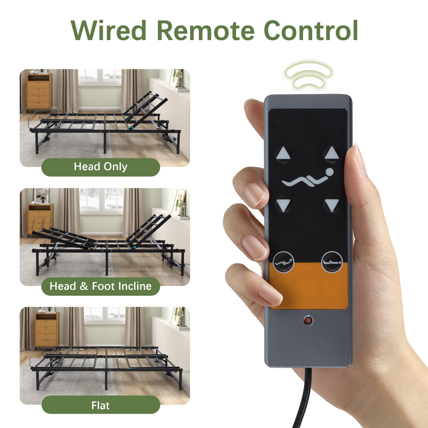 Cadre de grand lit à réglage électrique, base de lit inclinable à la tête et au pied avec moteur à faible bruit et télécommande avec fil