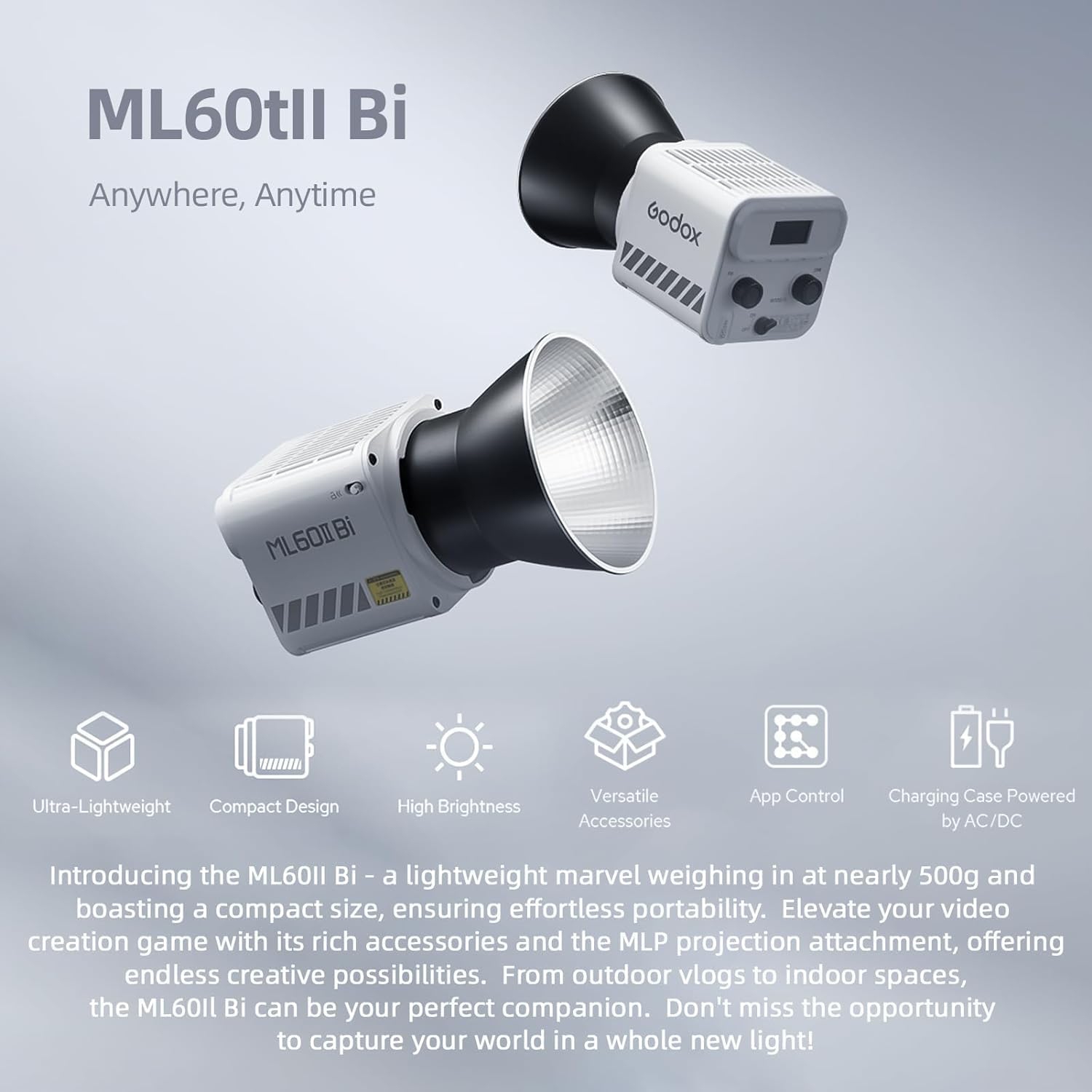 Open Box - GODOX ML60IIBi 70W LED Video Light Bi-Color Photography Light