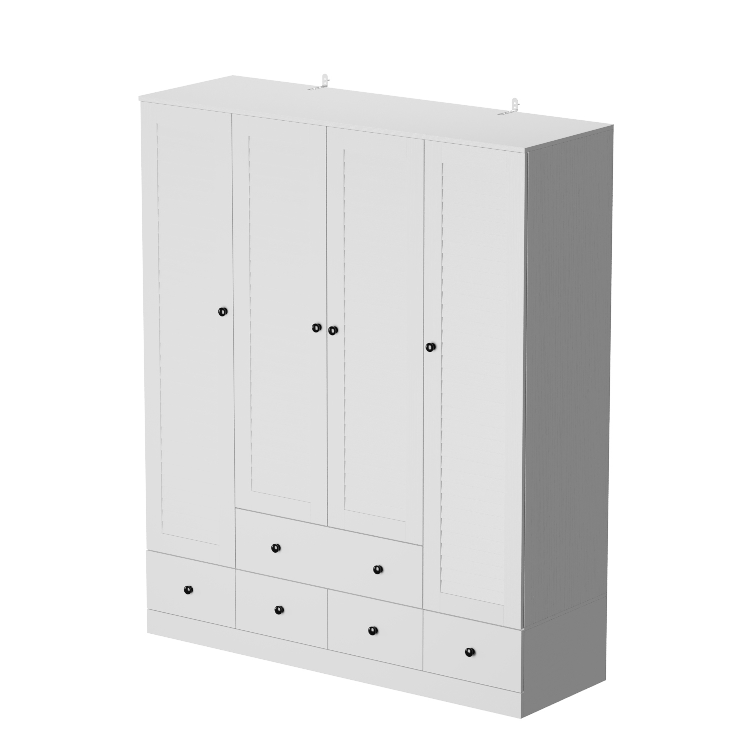 Famapy Modern 4-Door Wardrobe with Adjustable Shelves and Multiple Drawers White