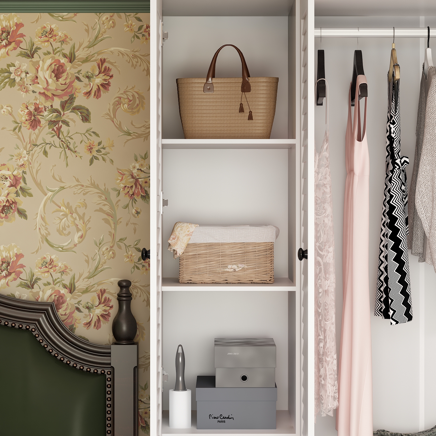 Famapy Modern 4-Door Wardrobe with Adjustable Shelves and Multiple Drawers White